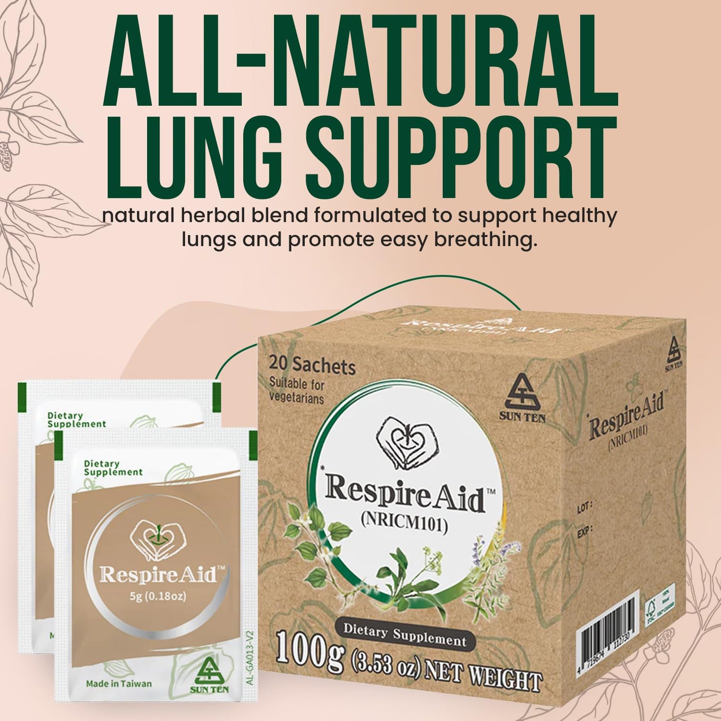 Sun Ten RespireAid All-Natural Lung Cleanse & Detox Powder 20 Sachets