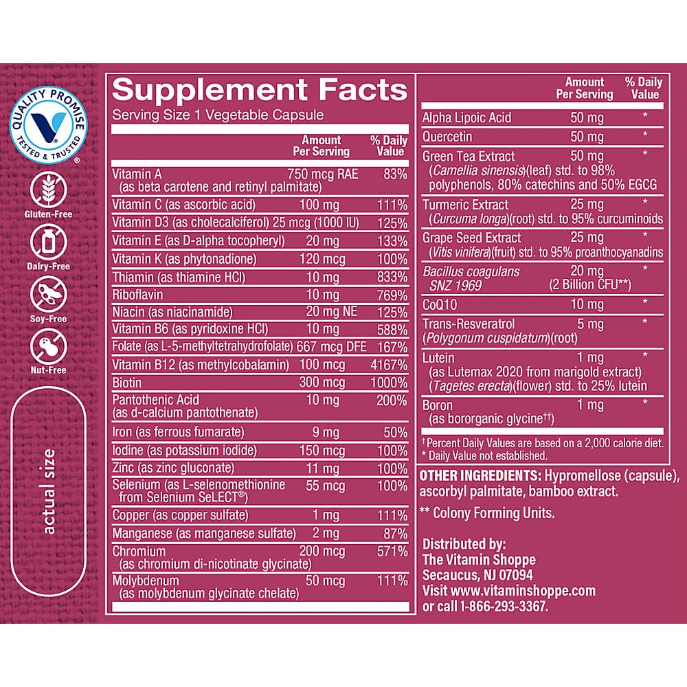 The Vitamin Shoppe Women's Once Daily Multivitamin Vegetarian Capsules 60 Count
