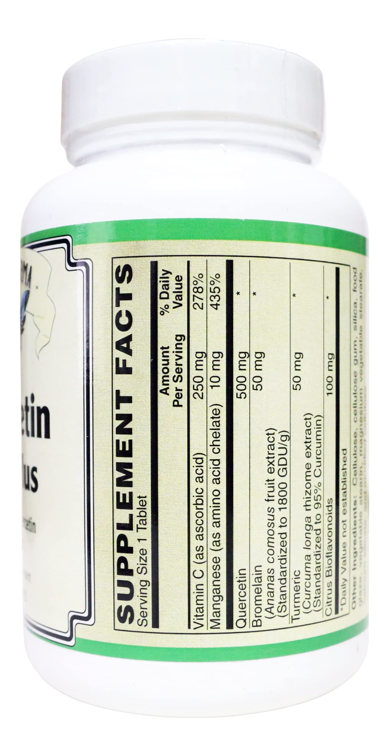 AlchePharma Quercetin 500 mg-Plus/Bioflavonoids, Manganese, Turmeric VIT. C and Bromelain 50 Tablets