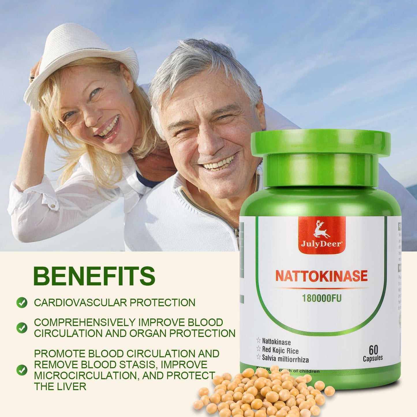JulyDeer Nattokinase Capsule, 120 Count, 2 Bottles