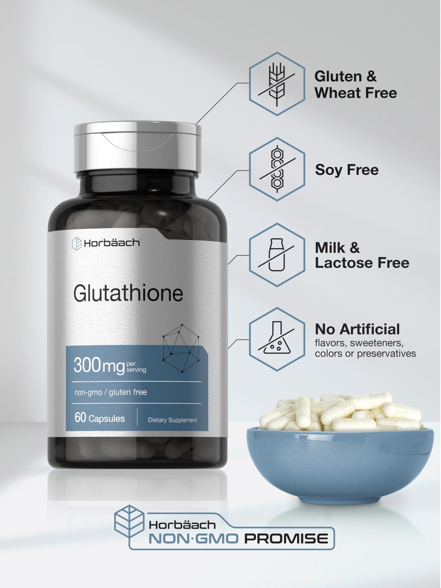 Horbäach Glutathione 300mg Capsules, 60 Count