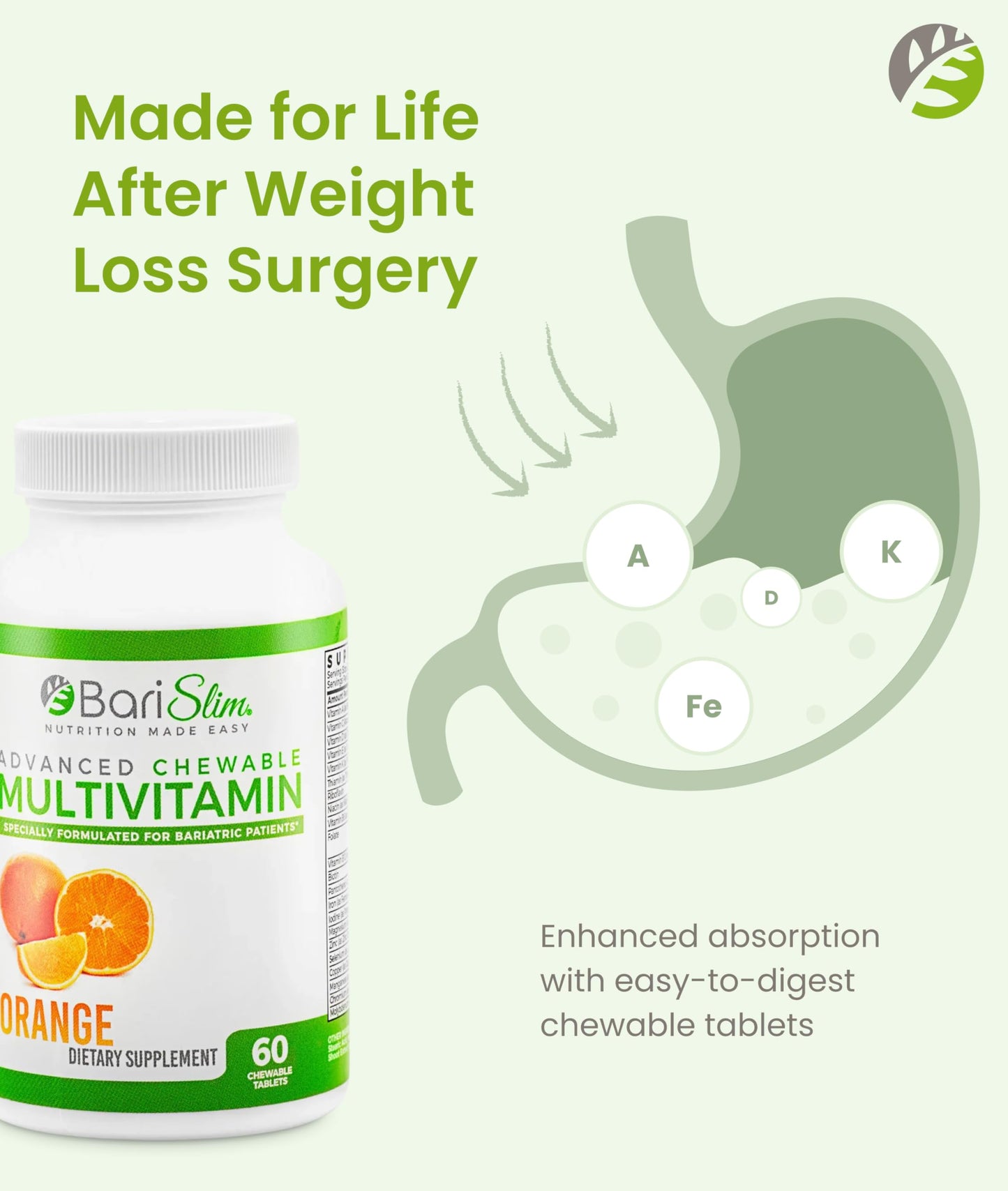 BariSlim Advanced Chewable Bariatric Multivitamin Tablets 60 Count