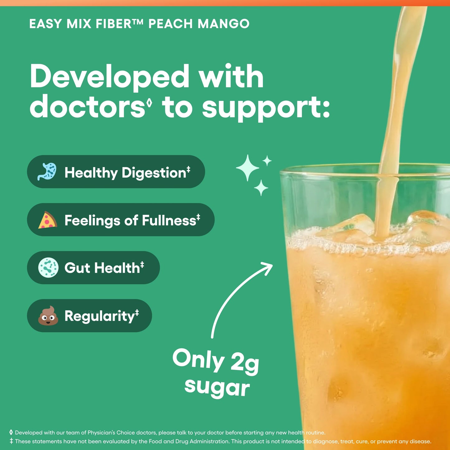 Physician's CHOICE Easy Mix Fiber for GLP-1 Support - No Grit - Daily Prebiotic Soluble Fiber Powder, Peach Mango, 10 oz