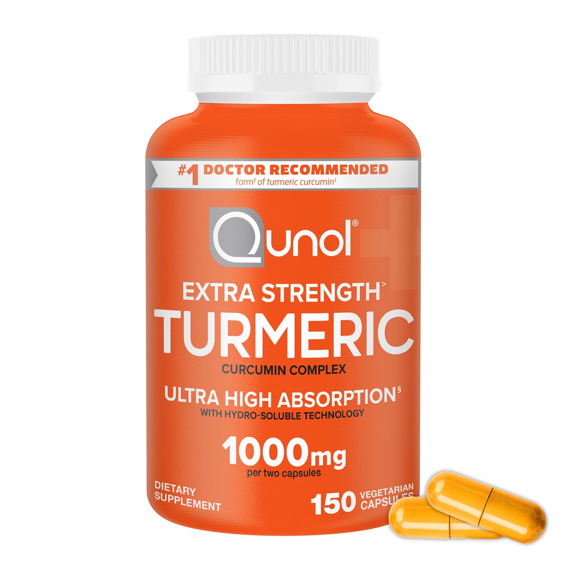 Qunol Turmeric Curcumin Supplement 1000mg with Ultra High Absorption, Extra Strength Capsules, 150 Count
