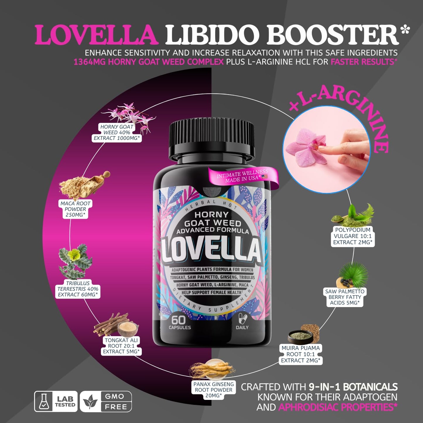 HERBAL HOT Horny Goat Weed Women Libido Support with Maca Root for Mood, Energy, Desire, Hormone Balance, Fast Acting Libido Booster with Tribulus, Complete Female Supplement Capsule 60