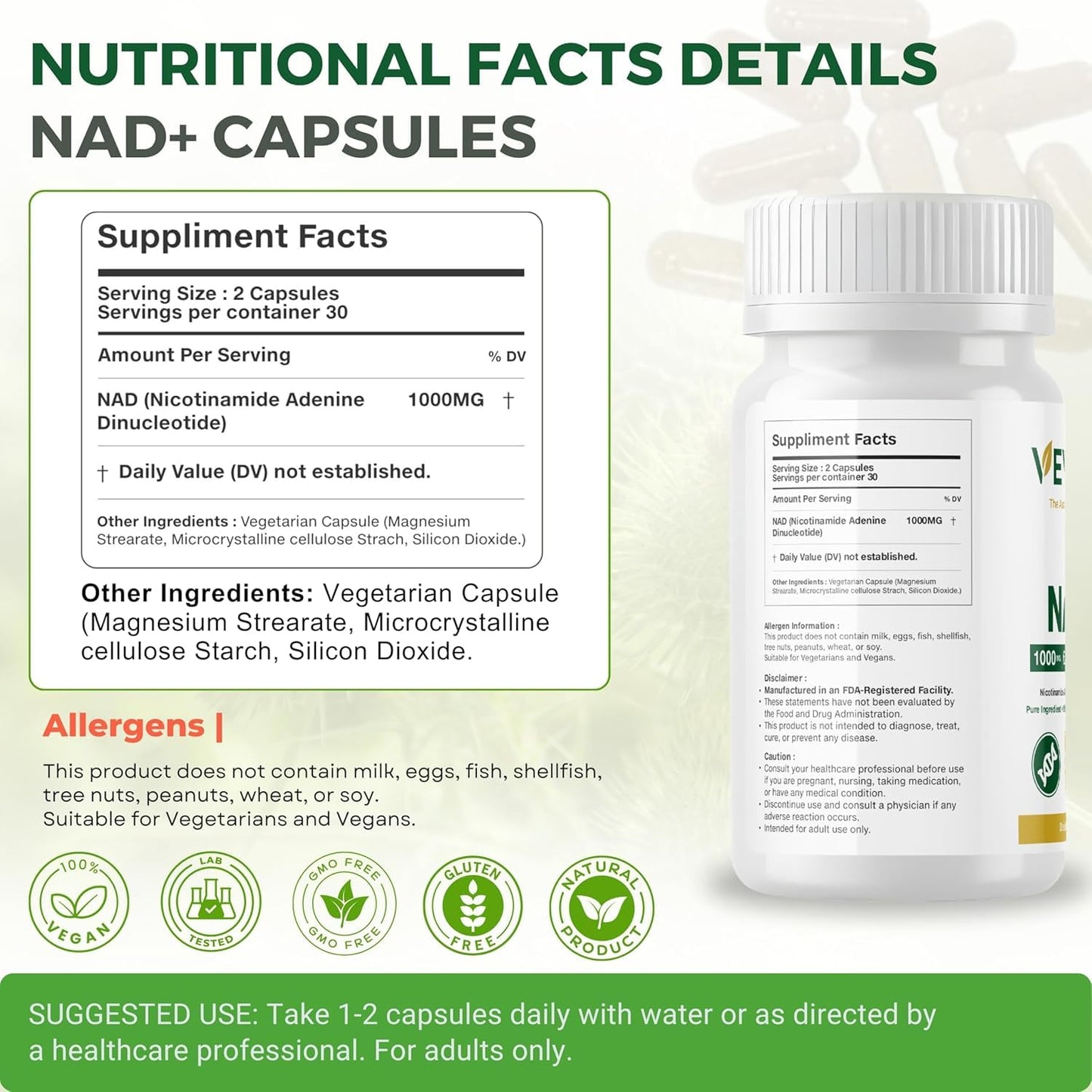 VEYORA NAD+ 1000 mg Capsules, 60 Count