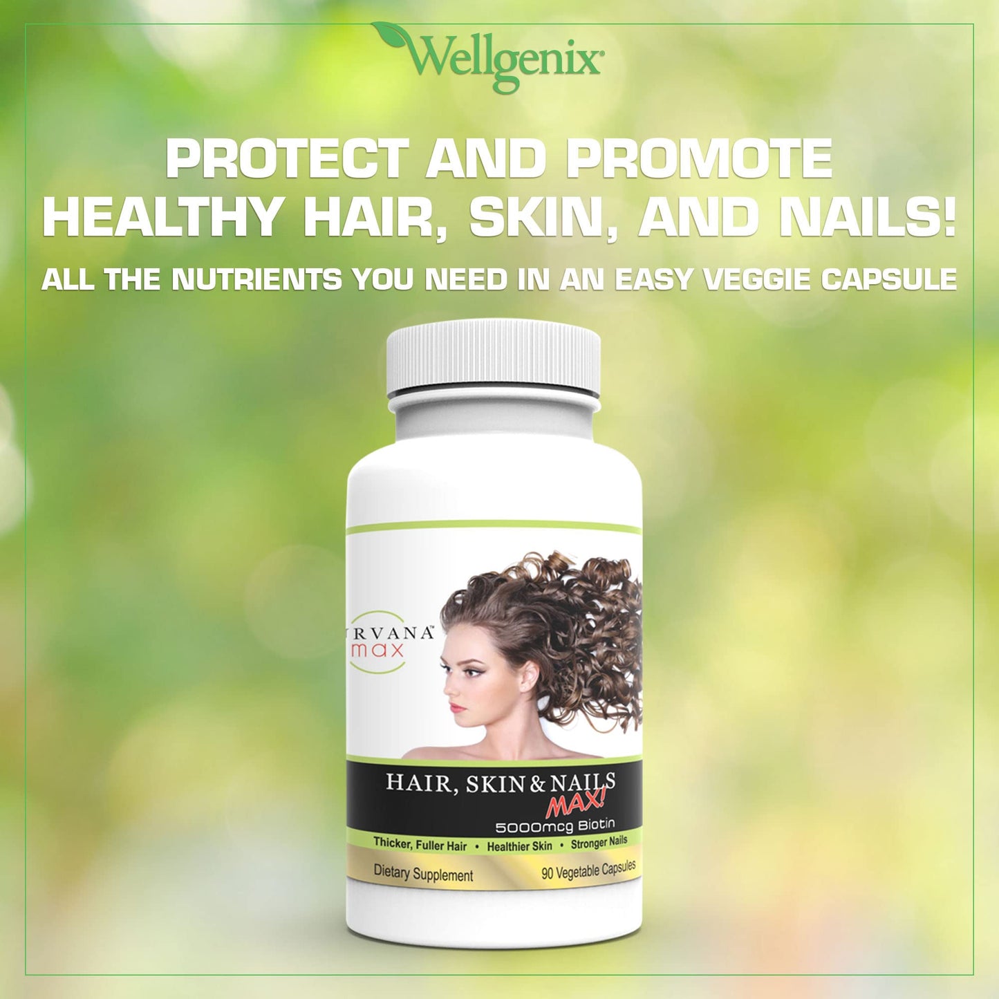 Wellgenix Purvana MAX Hair Skin and Nails Supplement Biotin 5000mcg with MSM & B-Complex Capsule, 180 Veggie Capsules