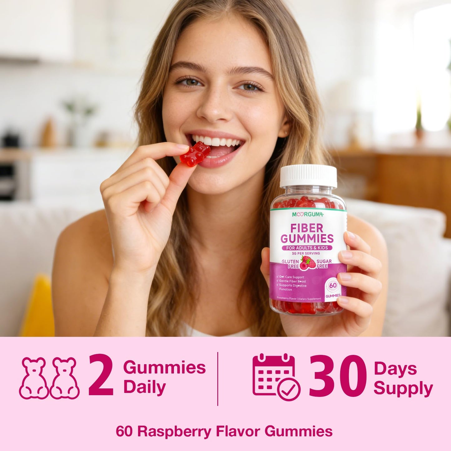 MOORGUMY Fiber Gummies for Digestive Health & Regularity Gummies 60 Count