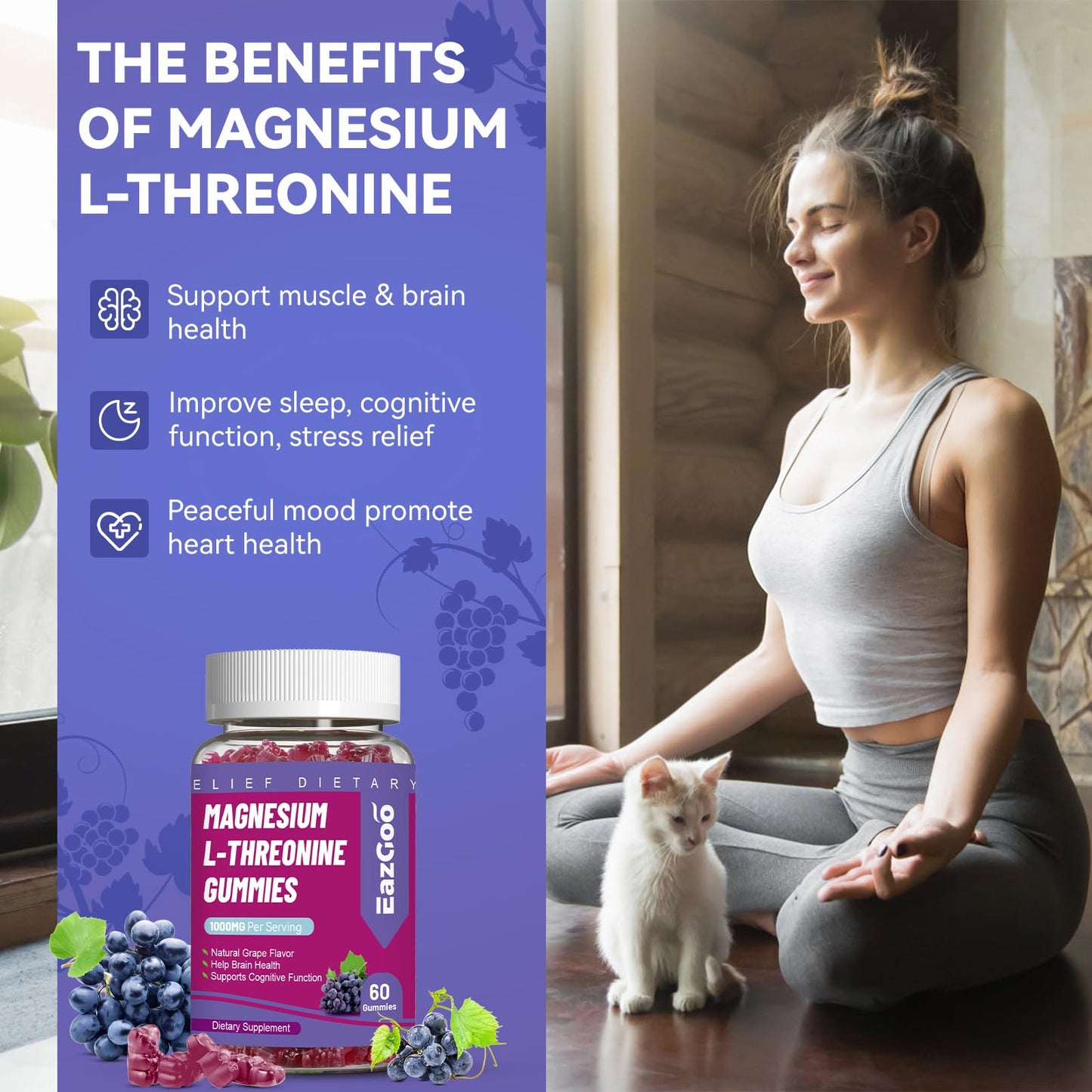 EAZGOO Magnesium Threonine Gummies 1000mg, 60 Count