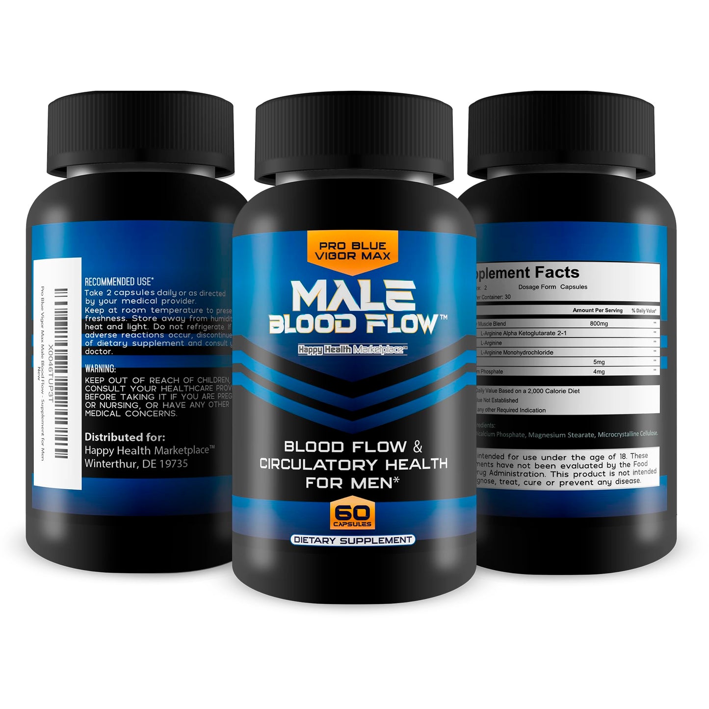 Happy Health Marketplace Pro Blue Vigor Max Male Blood Flow Capsules 60 Count