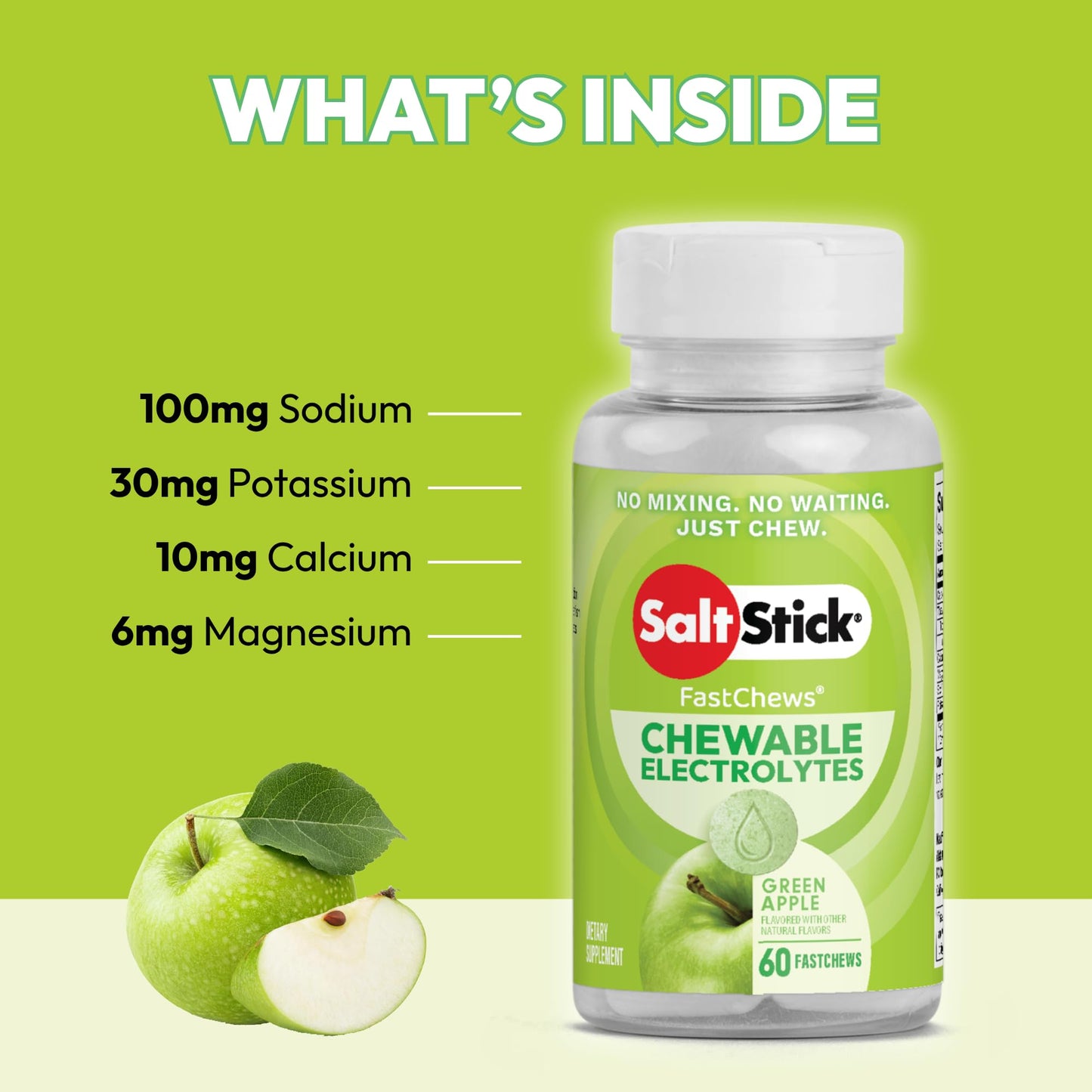 SaltStick Electrolyte FastChews Green Apple 120 Chewable Tablets