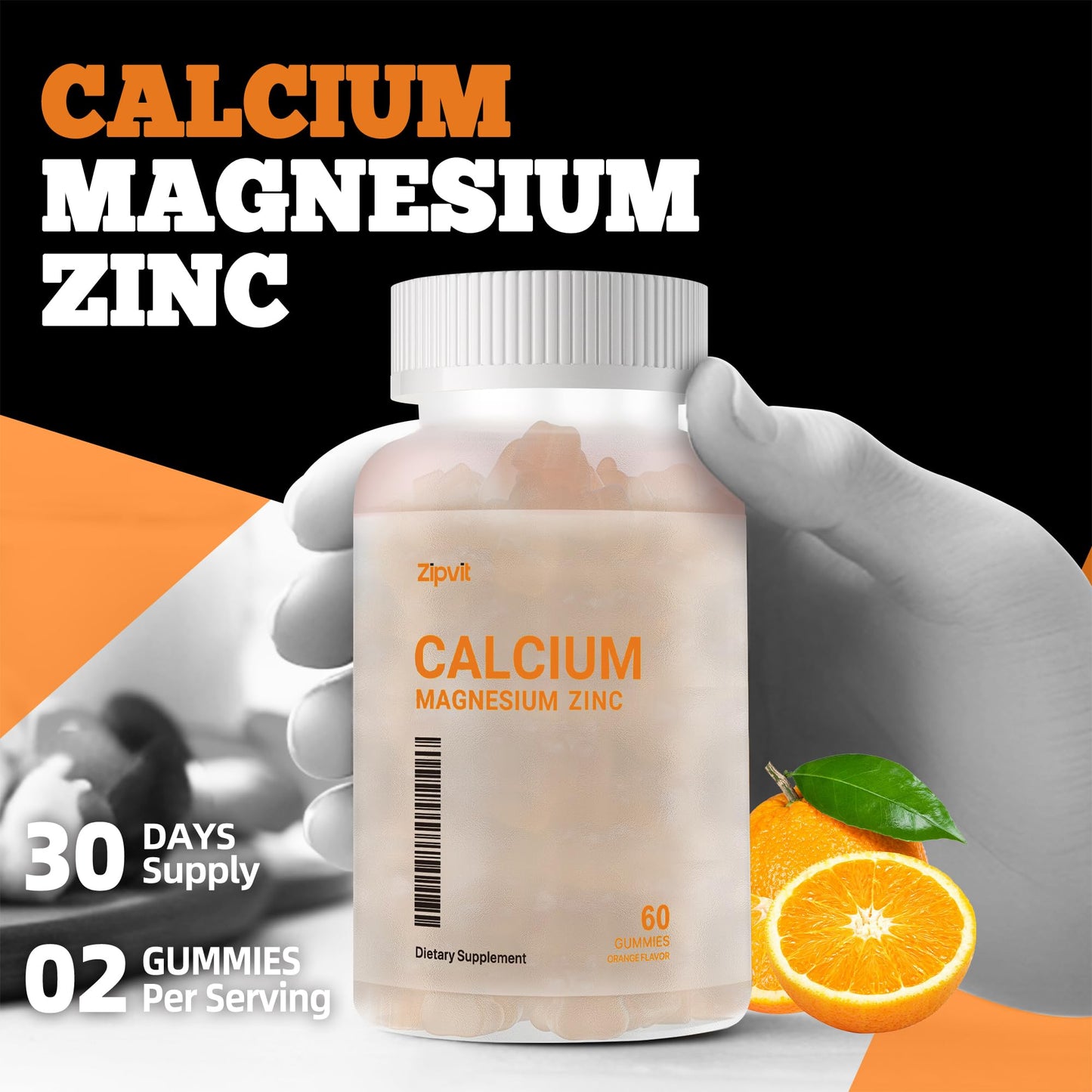 zipvit Calcium Magnesium Zinc Gummies with Vitamin D3 & K2 - High Potency Enhanced Absorption, 60 Count Gummies