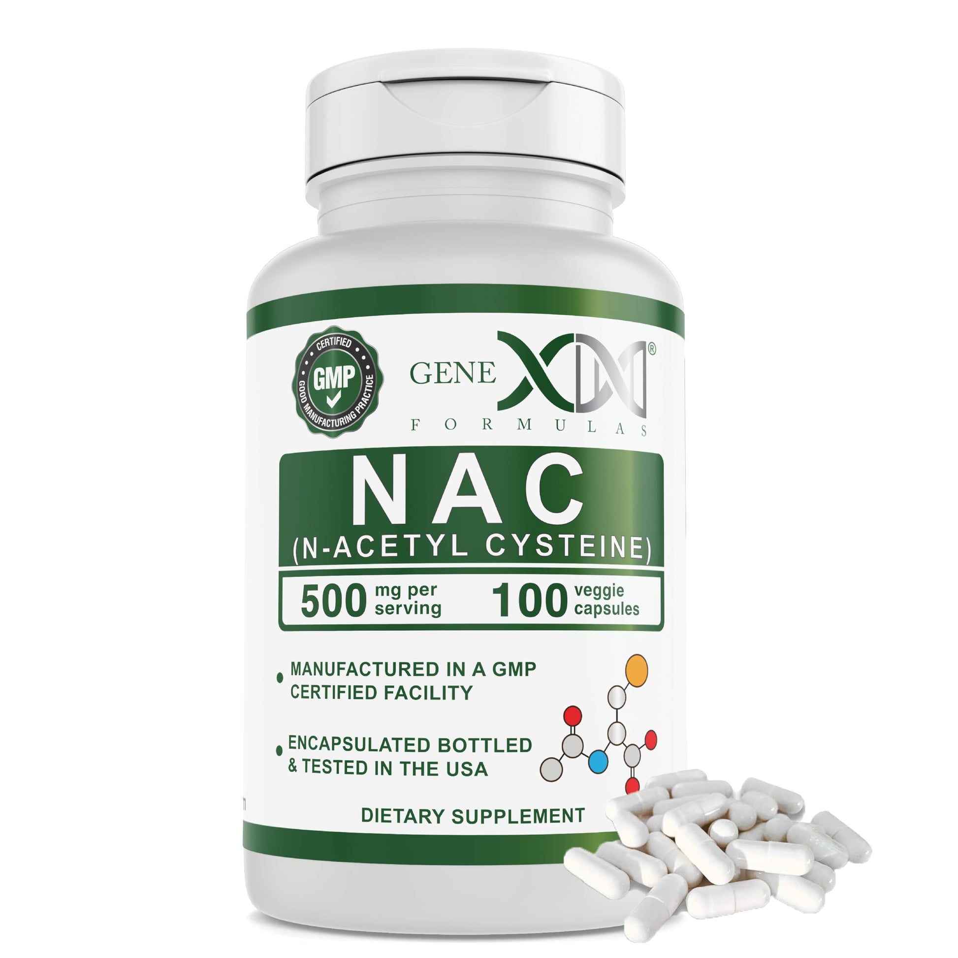 Genex Formulas NAC 500mg N-Acetyl Cysteine Capsules, 100 Count