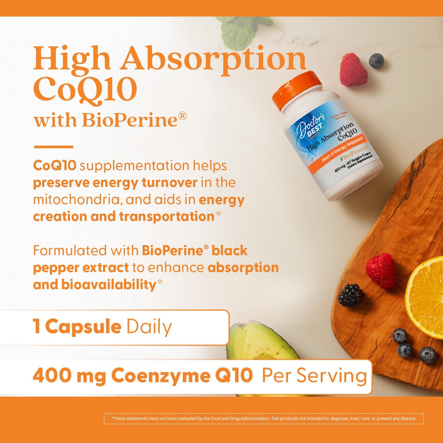 Doctor's Best High Absorption CoQ10 400mg with BioPerine for Heart Health & Antioxidant Support, Non-GMO, 180 Veg Capsules