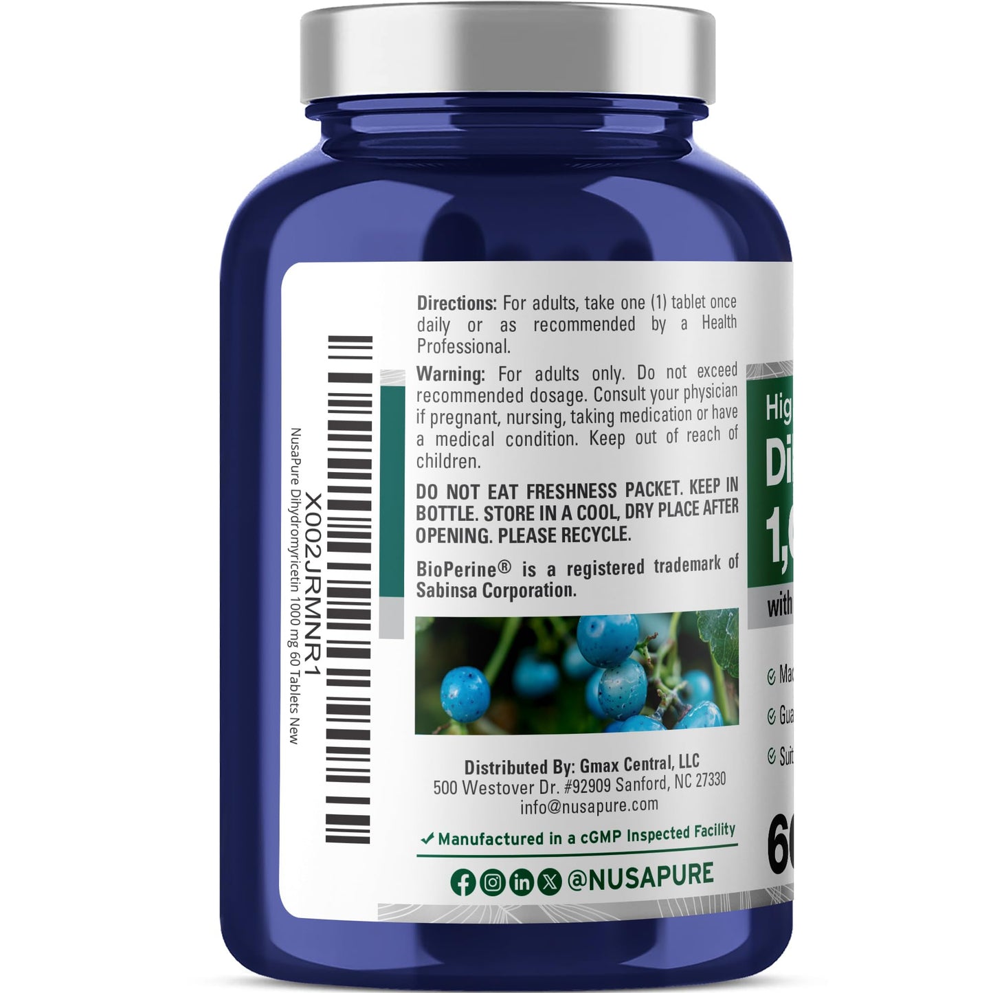 NusaPure Dihydromyricetin (DHM) 1,000mg Tablets, 60 Count