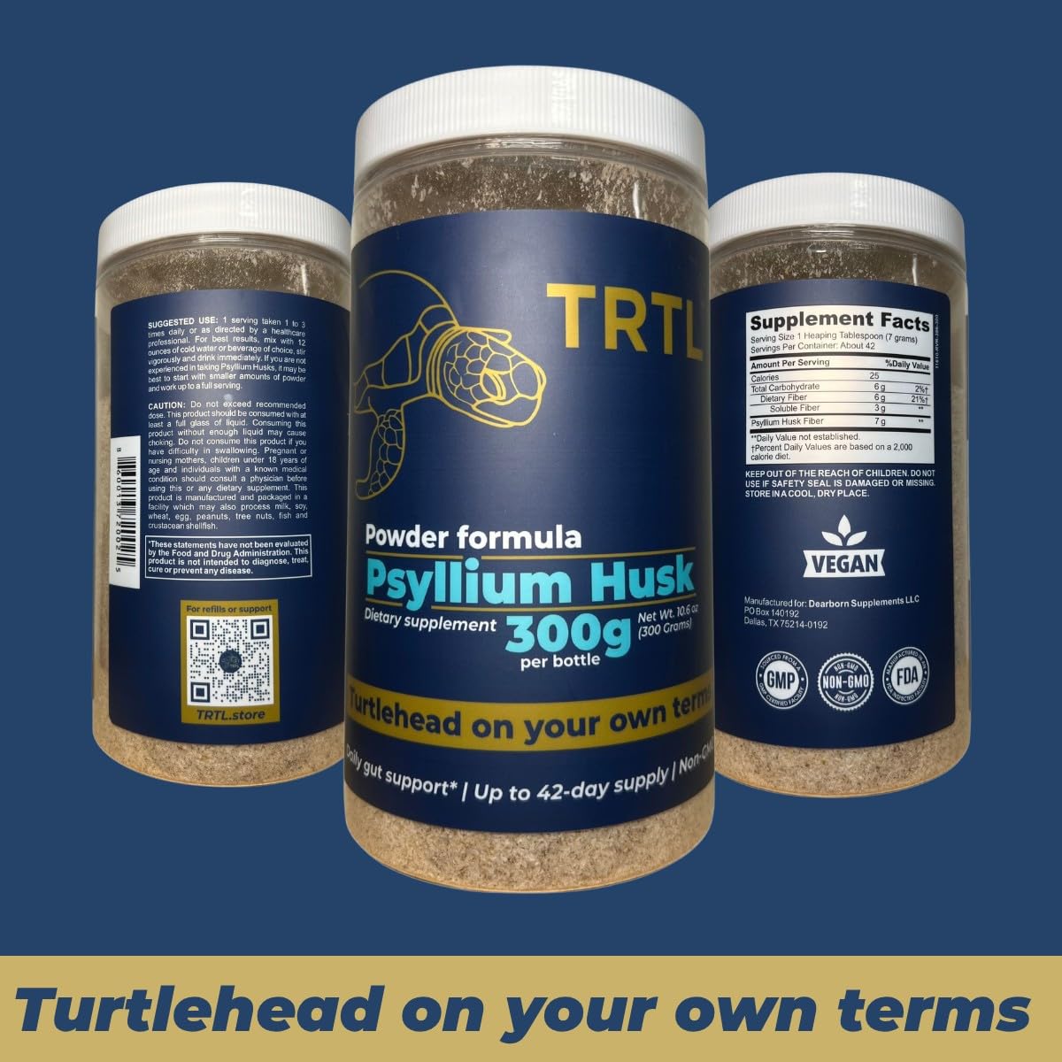 TRTL Supplements Psyllium Husk Powder 10.6 Ounce