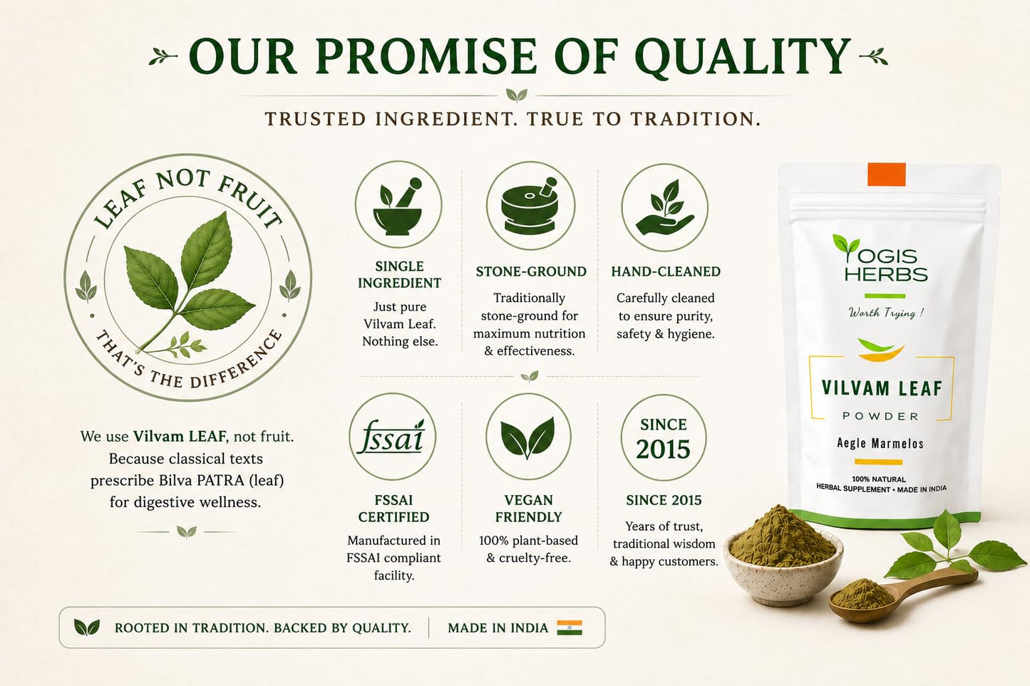 YOGIS HERBS Vilvam Leaf Powder, Bilva (Aegle marmelos/Bael) Powder, 16 oz