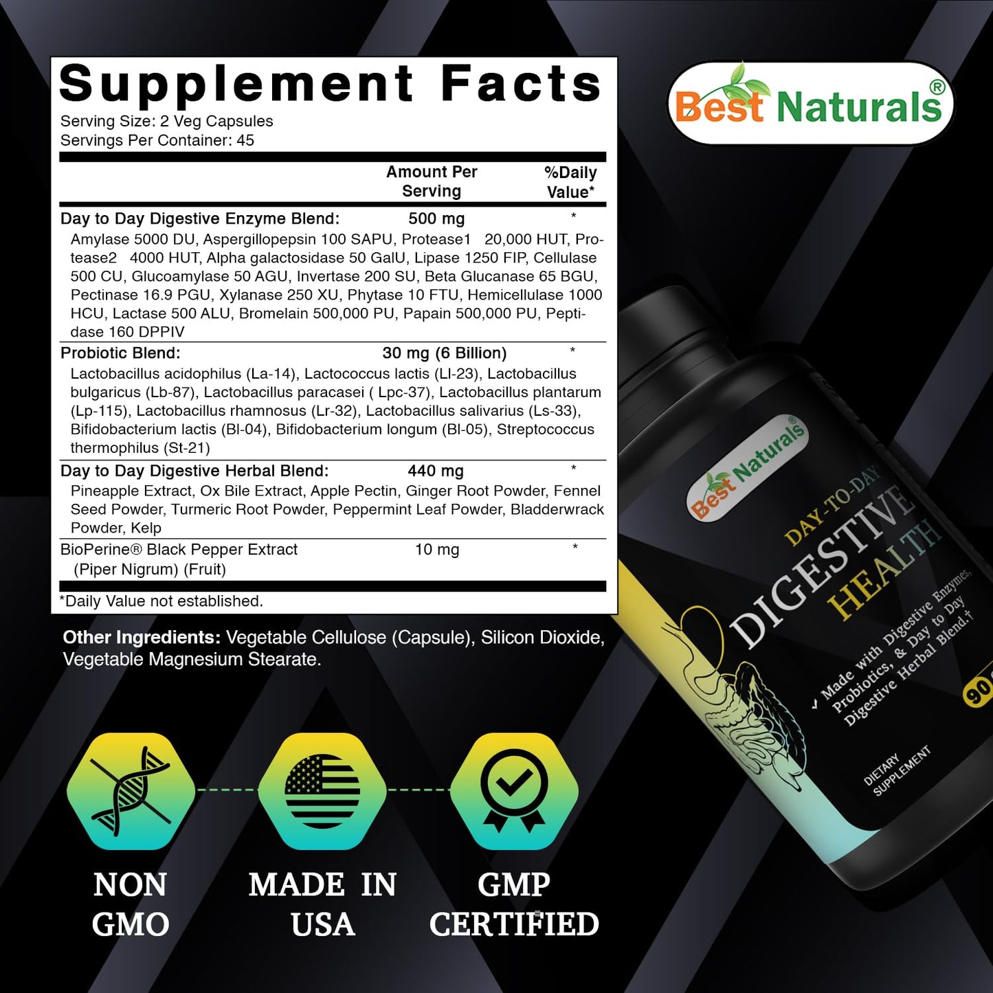 Best Naturals Day-to-Day Digestive Support Capsules, 90 Count