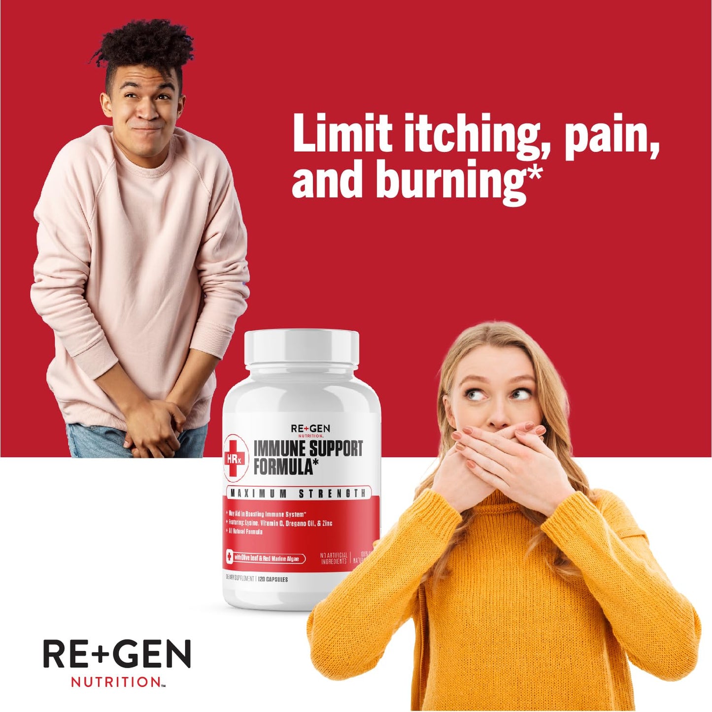 Re+Gen Nutrition Immune Support Capsule with Zinc, Vitamin C, L-Lysine & Oregano Oil, 120 Capsules