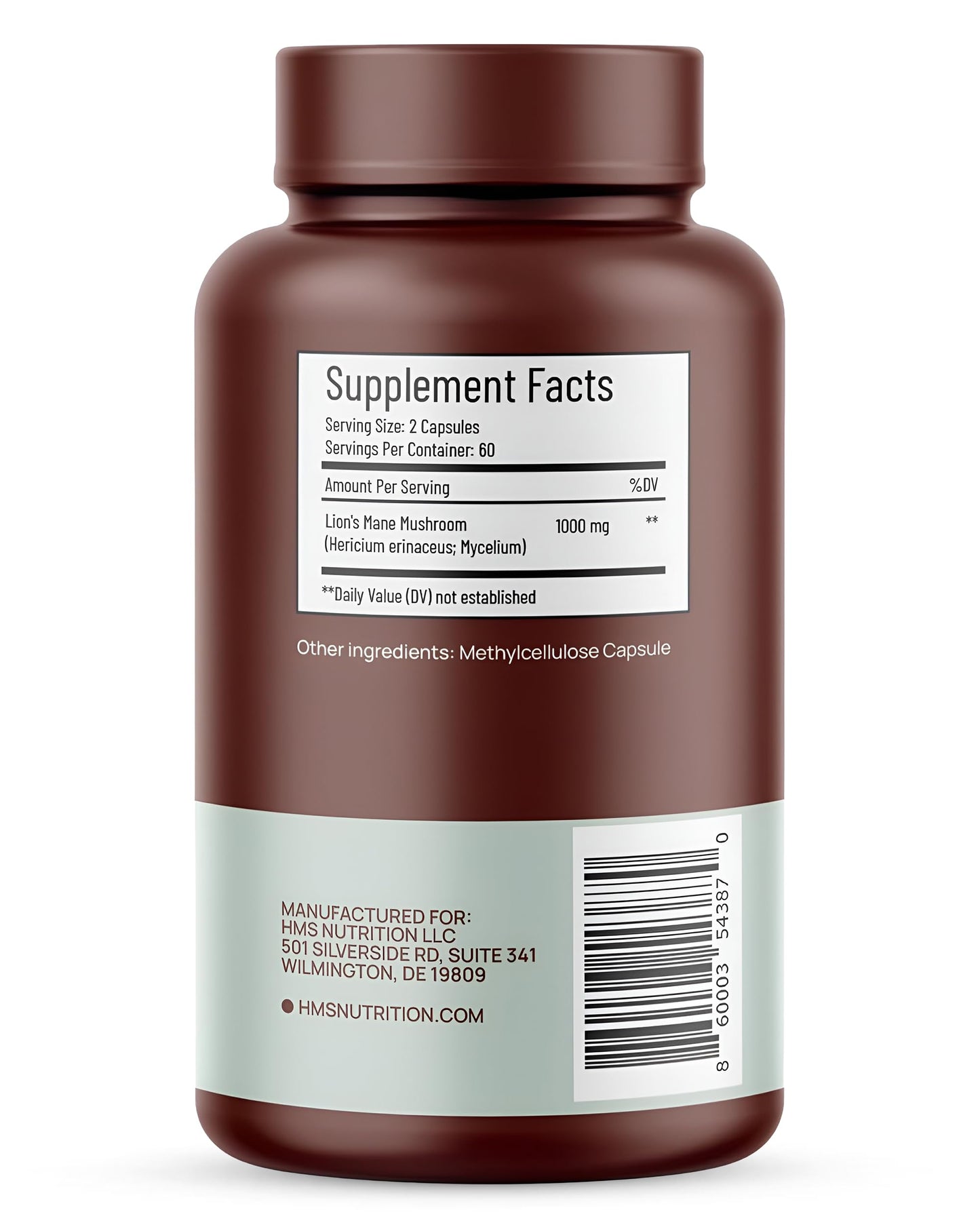 HMS Nutrition Lions Mane Mushroom Supplement Capsules, 120 Count
