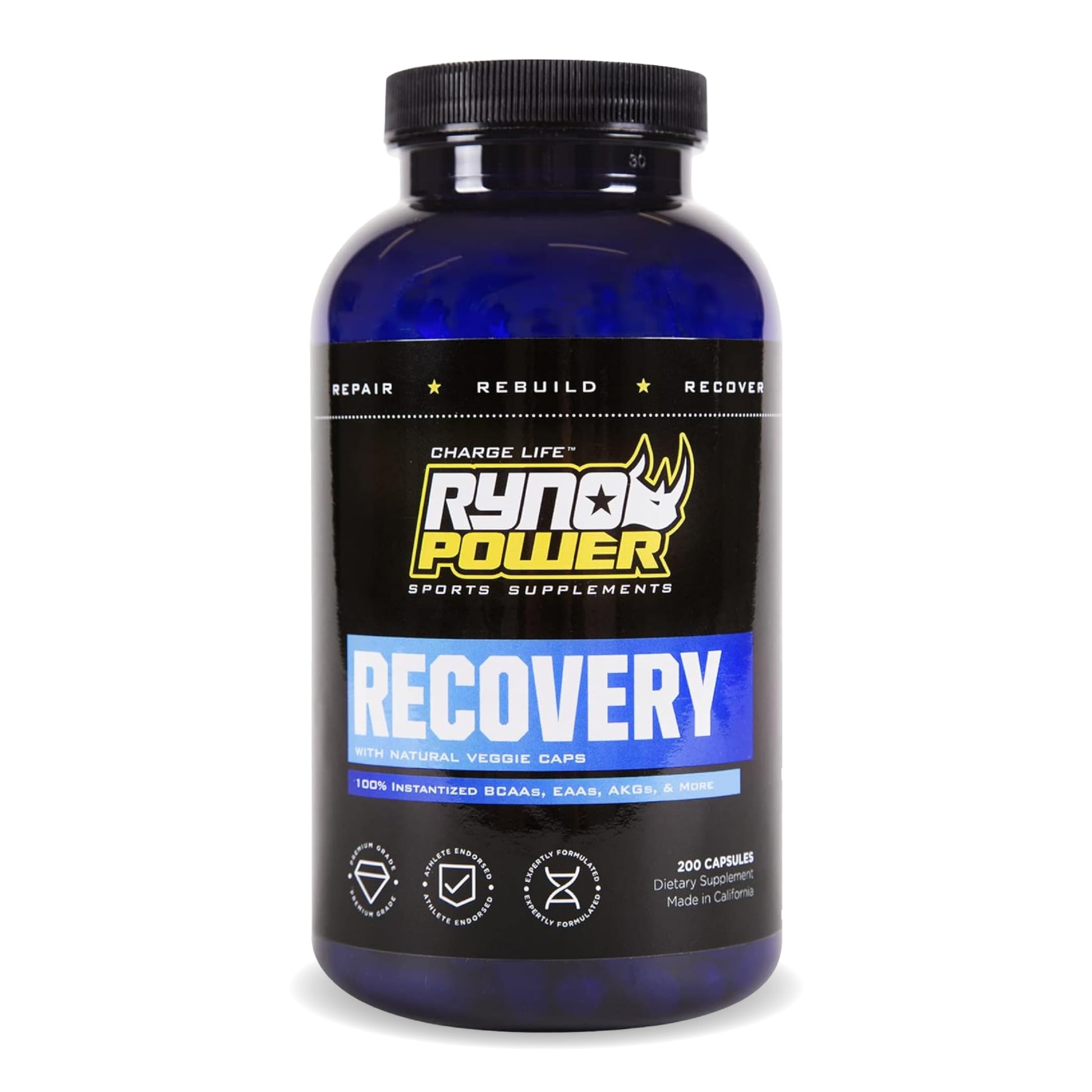 Ryno Power Recovery Post-Workout Supplement Capsules, 200 Count