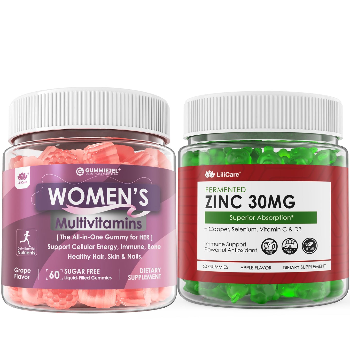 LILICARE Sugar Free Zinc Gummies & Women's Multivitamin Gummies, 180 Count