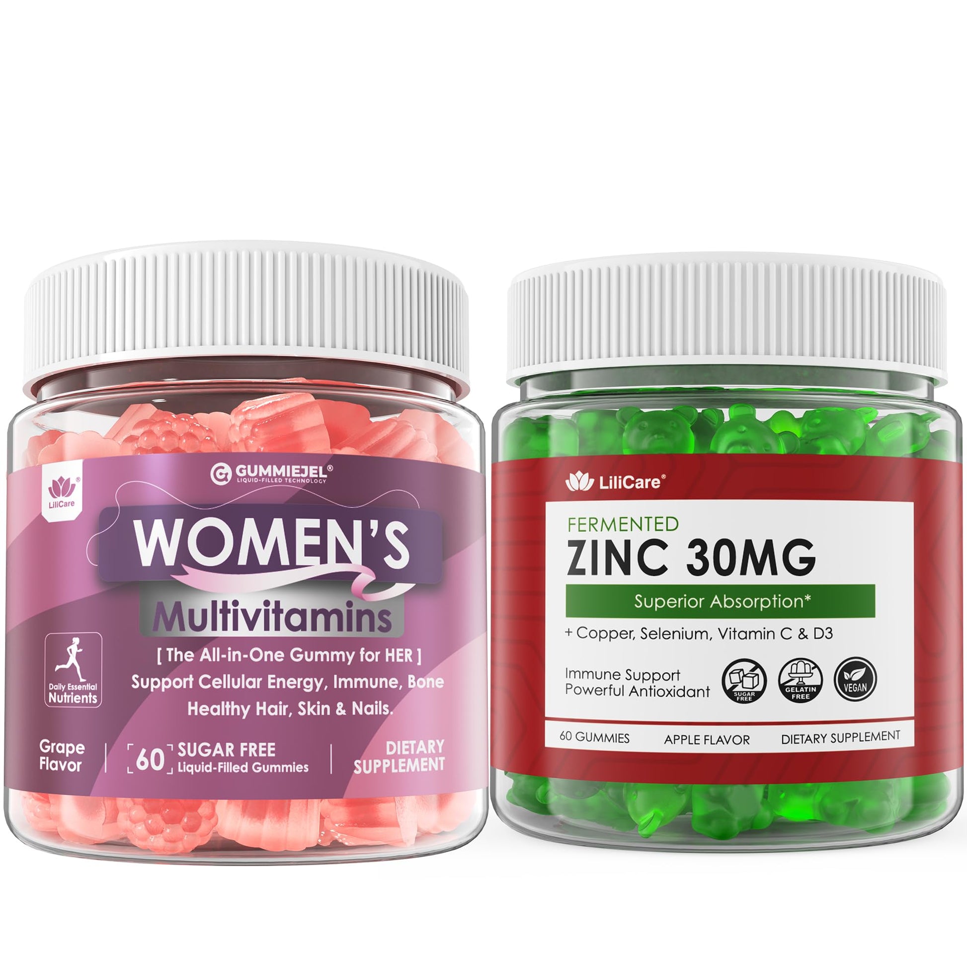 LILICARE Sugar Free Zinc Gummies & Women's Multivitamin Gummies, 180 Count