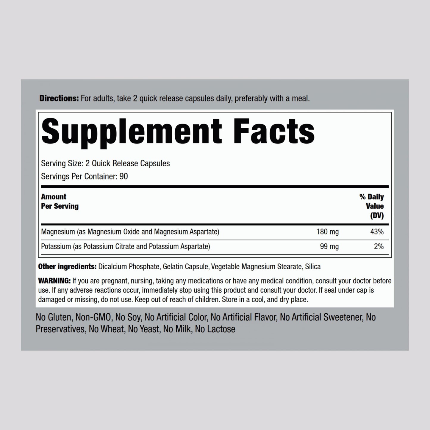 Piping Rock Potassium Magnesium Aspartate Supplement Capsule, 180 Count