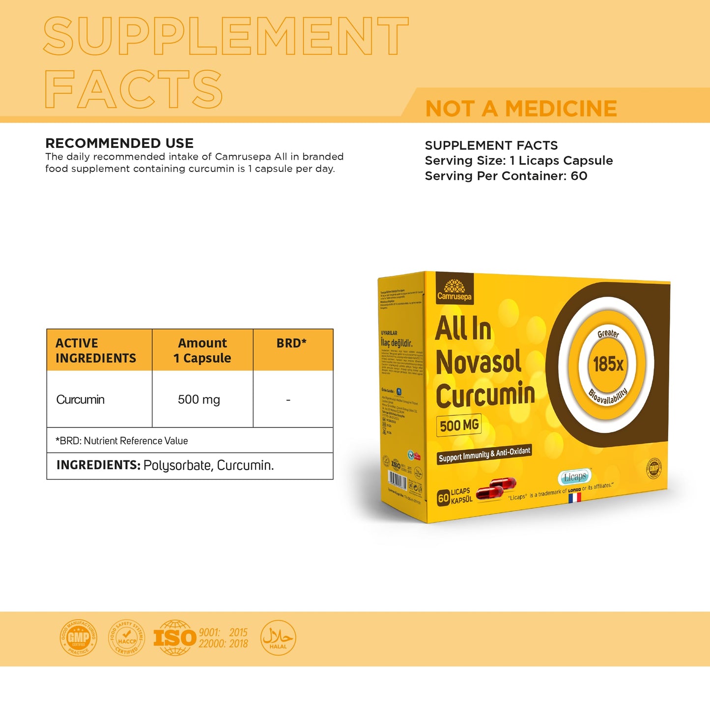 Camrusepa All in Novasol Curcumin Herbal Supplement Capsules 60 Count