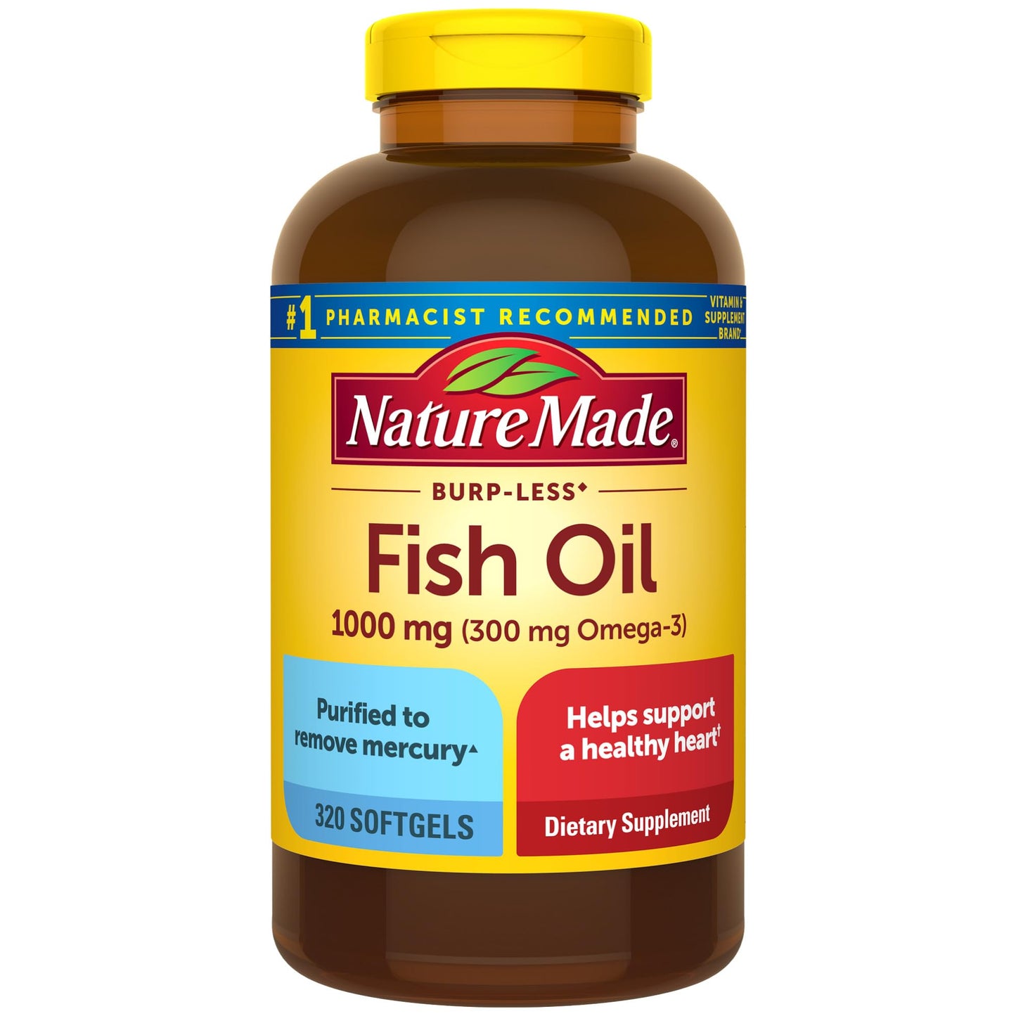 Nature Made Burp Less Fish Oil Omega-3 Supplements Softgels 320 Count