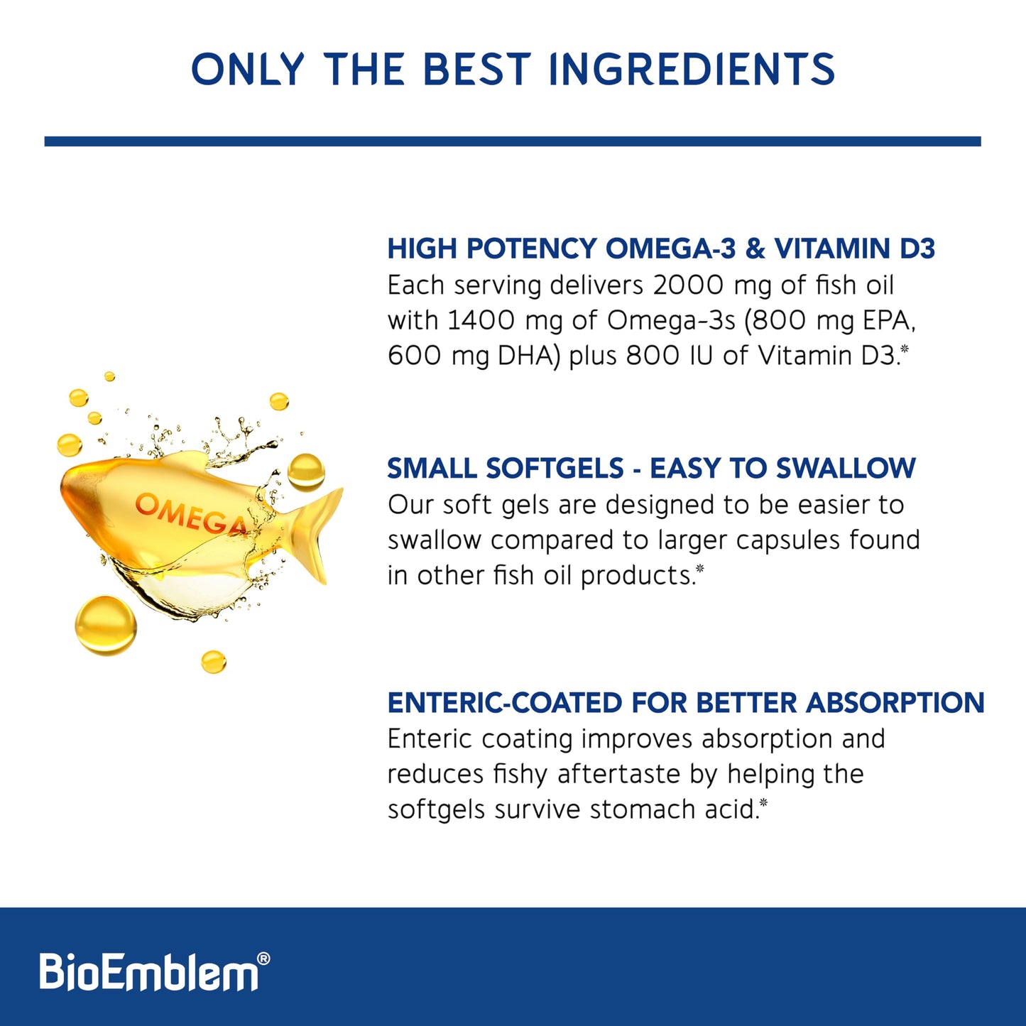 BioEmblem Omega-3 Fish Oil 2000mg Capsule, 120 Count