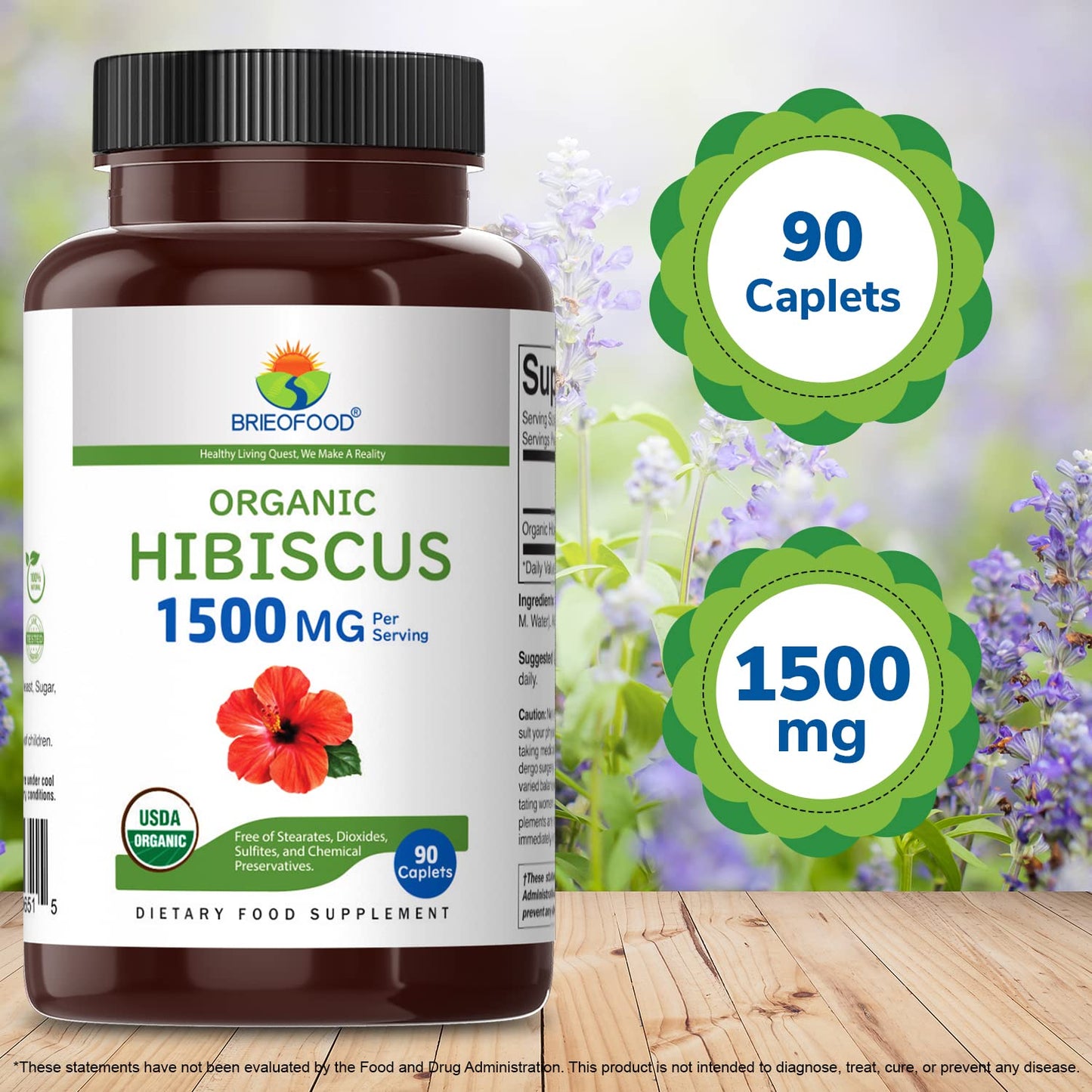 Brieofood Organic Hibiscus 1500mg Tablet, 90 Count