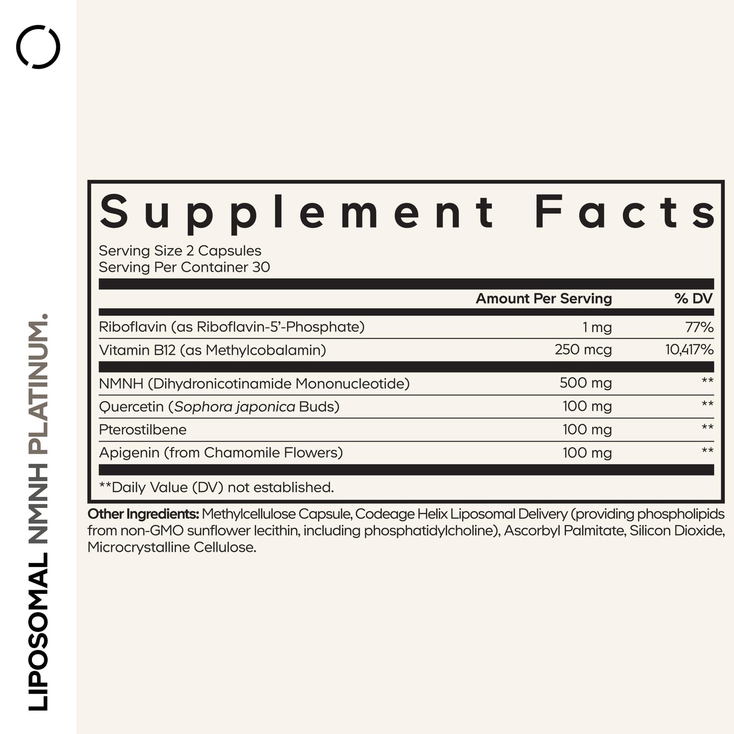 Codeage Liposomal NMNH Platinum - 500 mg NMNH Supplement, NAD+ Precursor with Quercetin, Pterostilbene, Apigenin, Active B Vitamins B2 Riboflavin & Vitamin B12 Methylcobalamin - Non-GMO - 60 Capsules