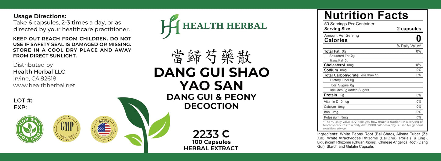 Health Herbal Dang Gui Shao Yao San/Dang Gui & Peony Decoction 100 Capsules