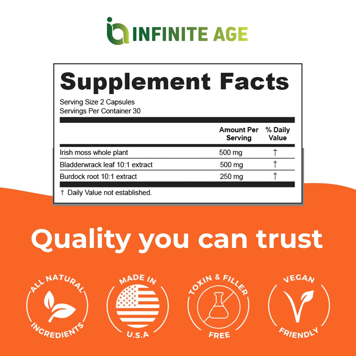 INFINITE AGE Sea Moss Advanced Superfood Capsules, 1250mg, 180 Capsules