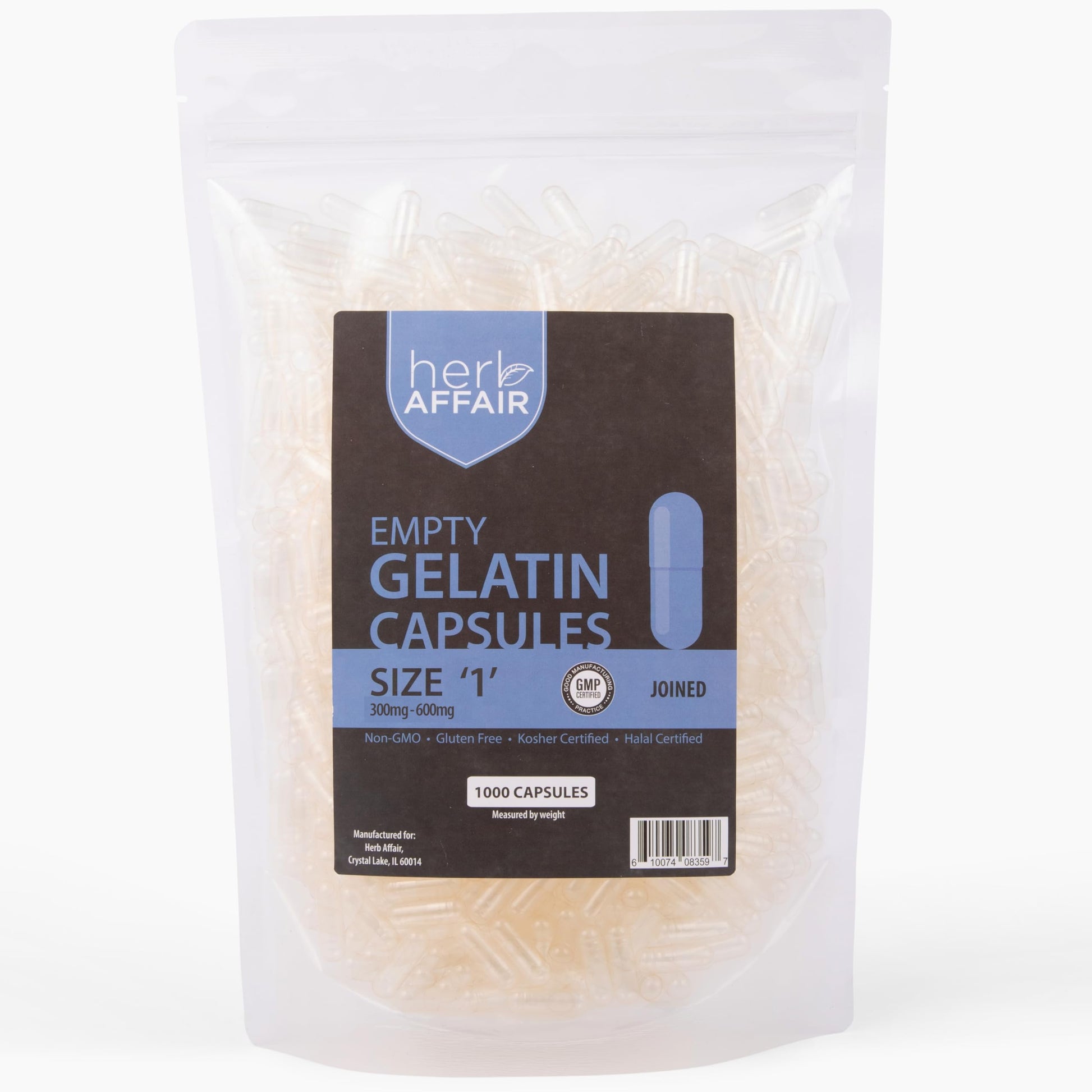 Herb Affair Clear Empty Gelatin Capsules, 1000 Count