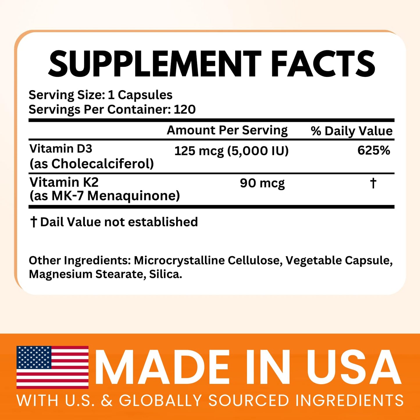 VITBOOST Vitamin D3 K2 Complex Capsules 120 Count