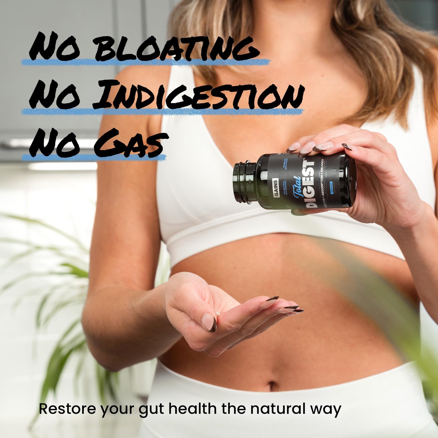 Gains in Bulk Total Digest Digestive Enzymes, Prebiotics and Probiotics for Digestive Health, Bloating Support, Gut Health for Women and Men, Promotes Protein, Carb and Fat Digestion, 270 Capsules