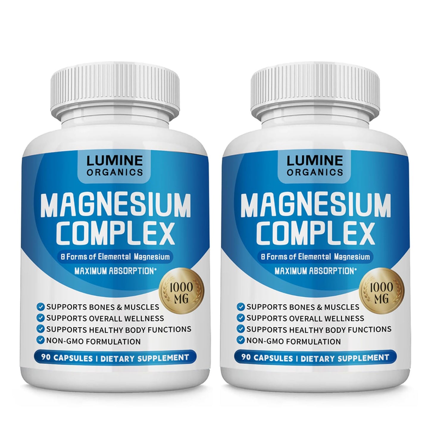 Lumine Organics Magnesium Complex Supplement 1000mg, Advanced 8-in-1 Magnesium Blend, Non-GMO, 90 Capsules