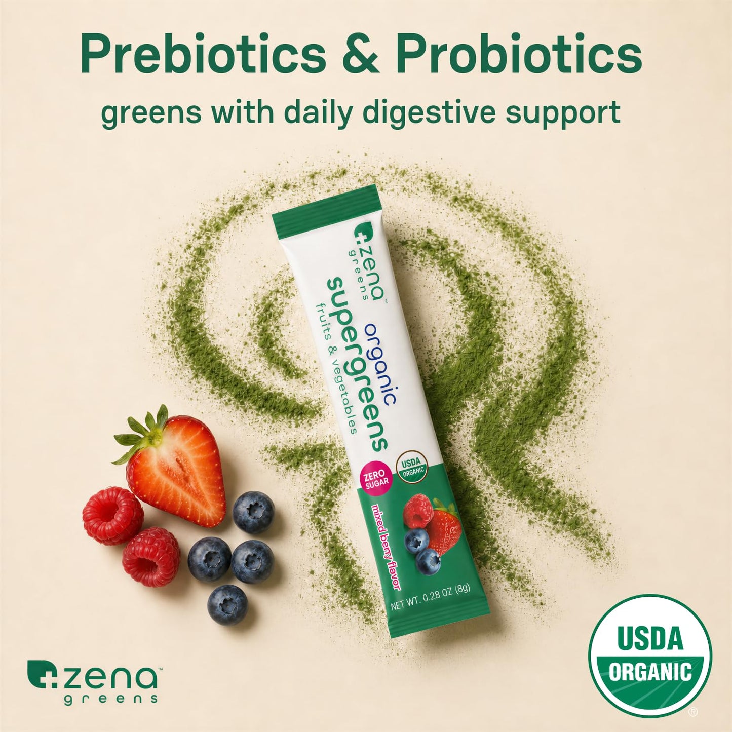 Zena Nutrition Organic Super Greens Powder, 30 Servings