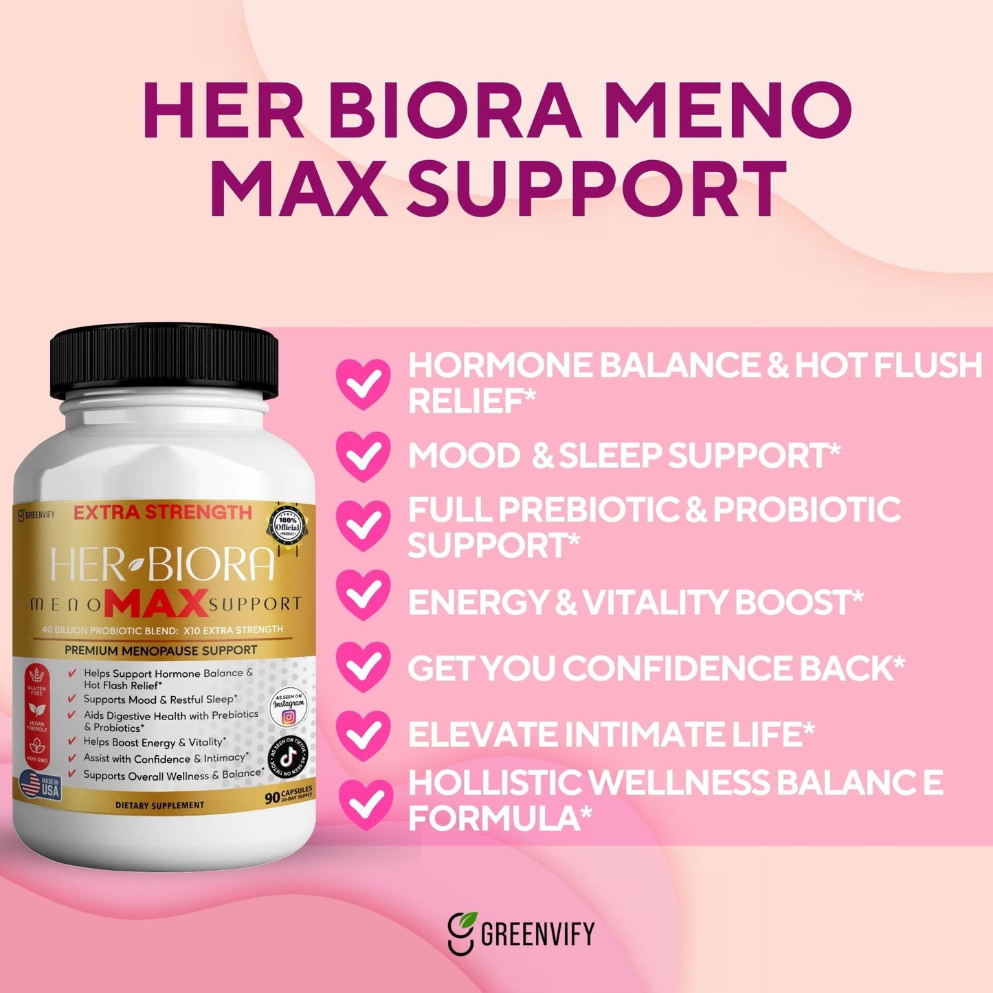 GREENVIFY HER-BIORA MenoMAX Support Probiotic Blend Menopause Supplement, 60 Capsules