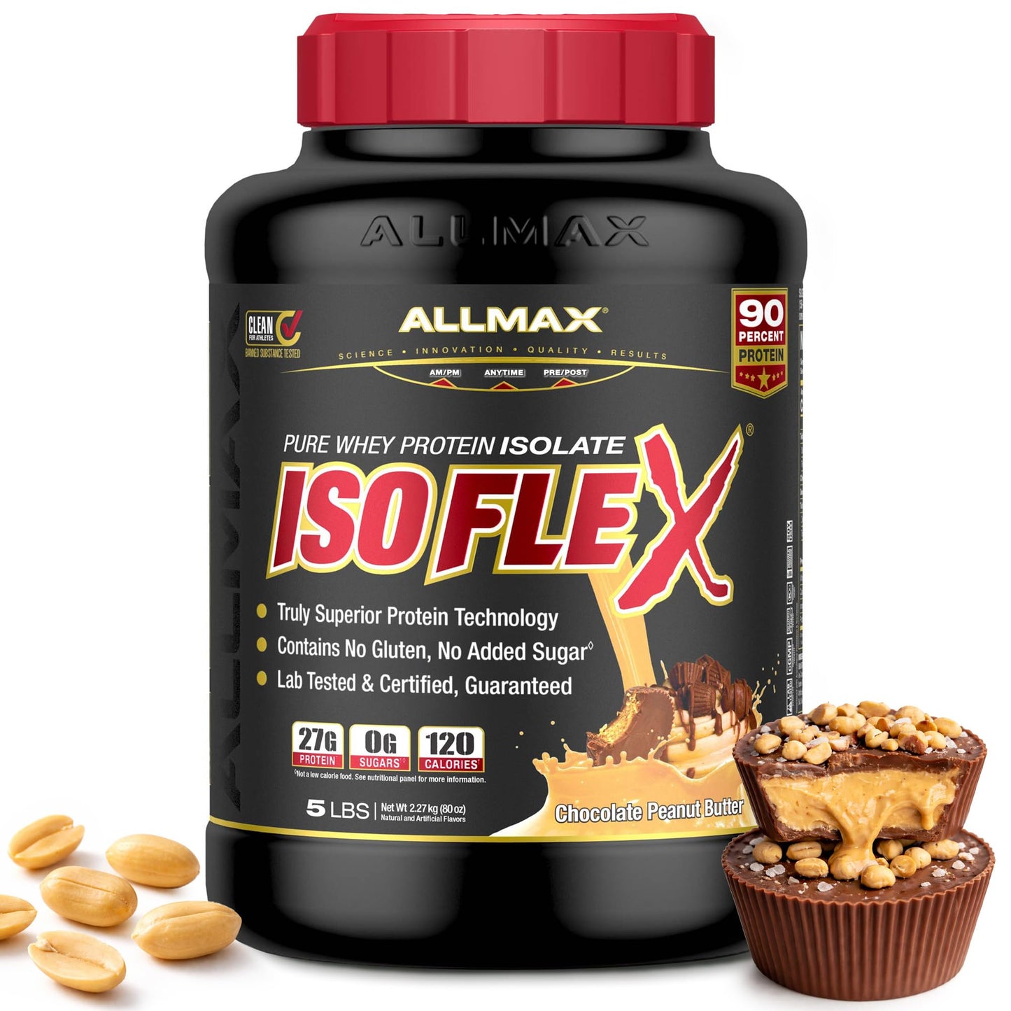 ALLMAX ISOFLEX Pure Whey Isolate Protein Powder Chocolate Peanut Butter, 80 Servings