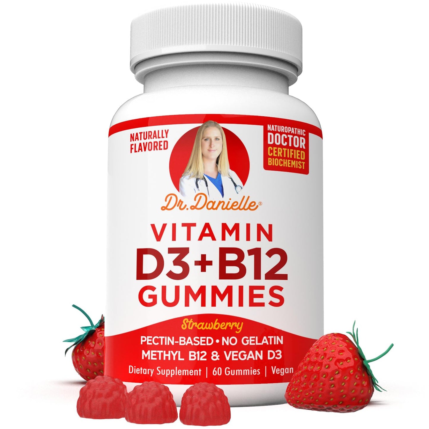 Doctor Danielle Vitamin D3 1000 IU & 250 mcg Vitamin B12, Vegan, Non-GMO, 60 Gummies