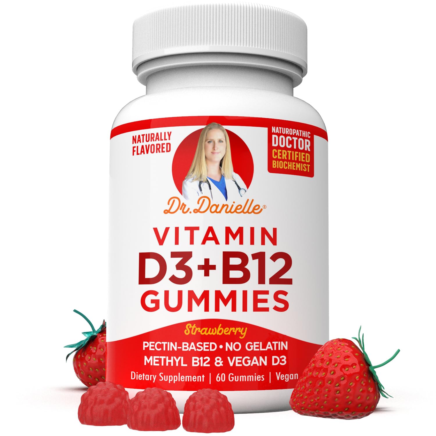 Doctor Danielle Vitamin D3 1000 IU & 250 mcg Vitamin B12, Vegan, Non-GMO, 60 Gummies