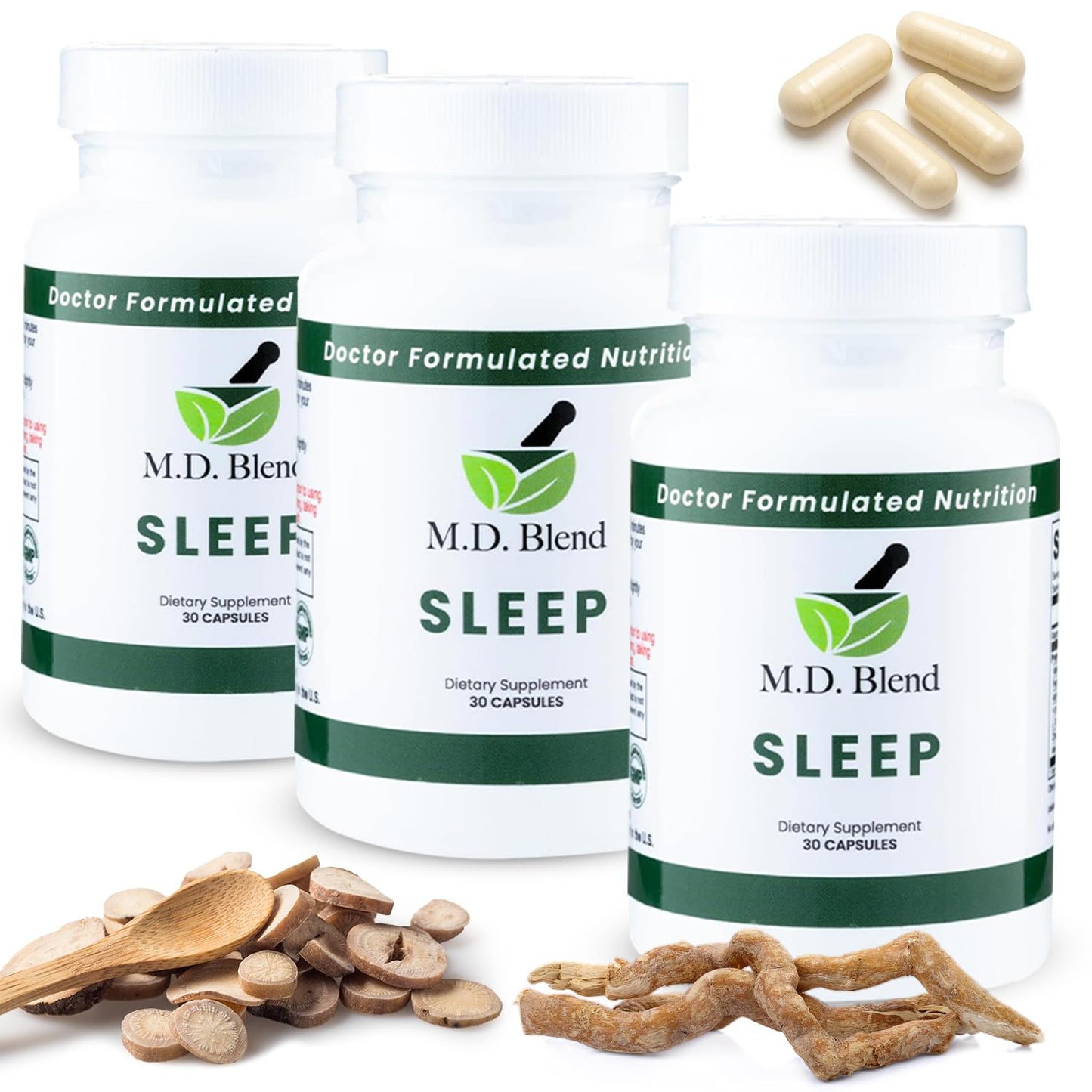 M.D. Blend Sleep - Natural Sleep Aids for Adults with L-Theanine, Ashwagandha, Magnesium, Valerian Root, Melatonin - Non-Habit Forming Formula for Rejuvenating, 90 Capsules