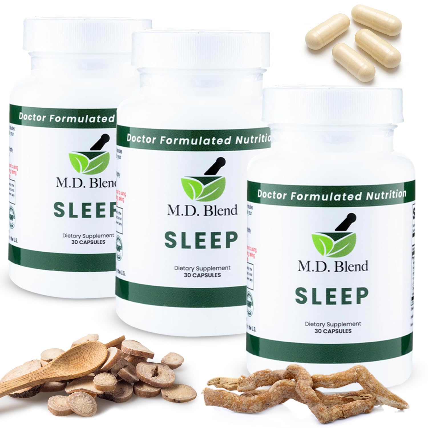 M.D. Blend Sleep - Natural Sleep Aids for Adults with L-Theanine, Ashwagandha, Magnesium, Valerian Root, Melatonin - Non-Habit Forming Formula for Rejuvenating, 90 Capsules