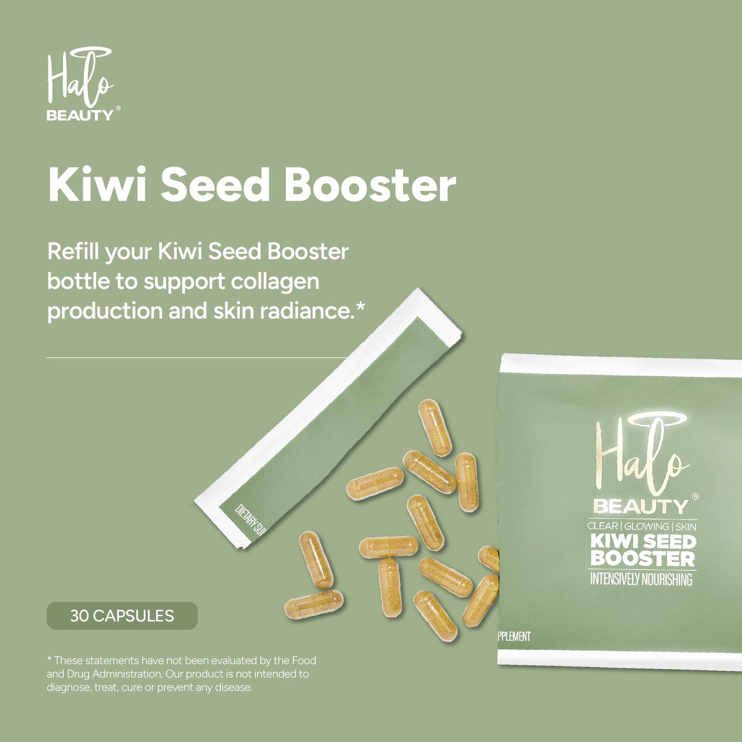 Halo Beauty Kiwi Seed Booster Skin Supplement Capsules 30 Count