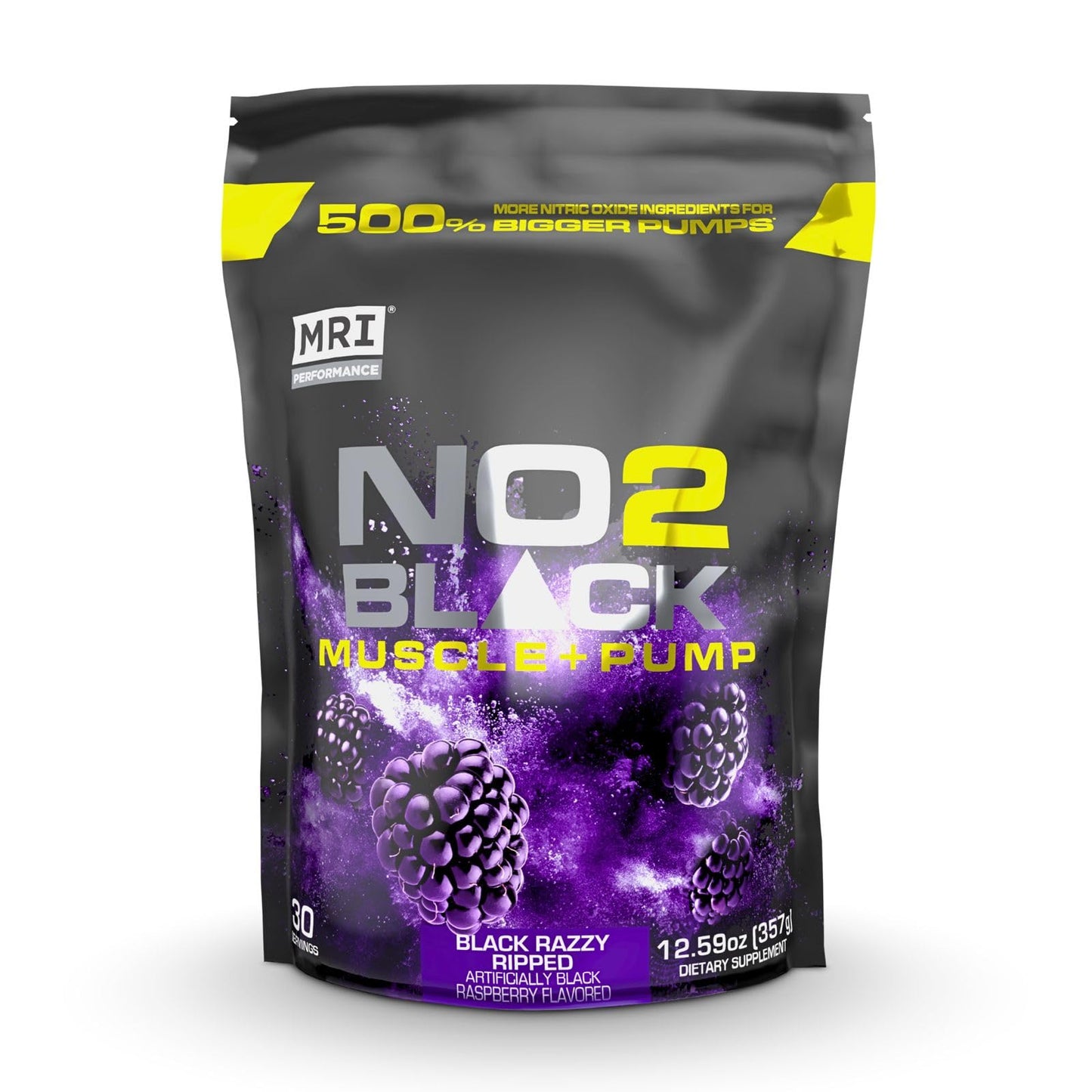 MRI NO2 Black Nitric Oxide, Pump & Muscle, Stim-Free (Black Razzy Ripped) Powder, 12.59 Ounce