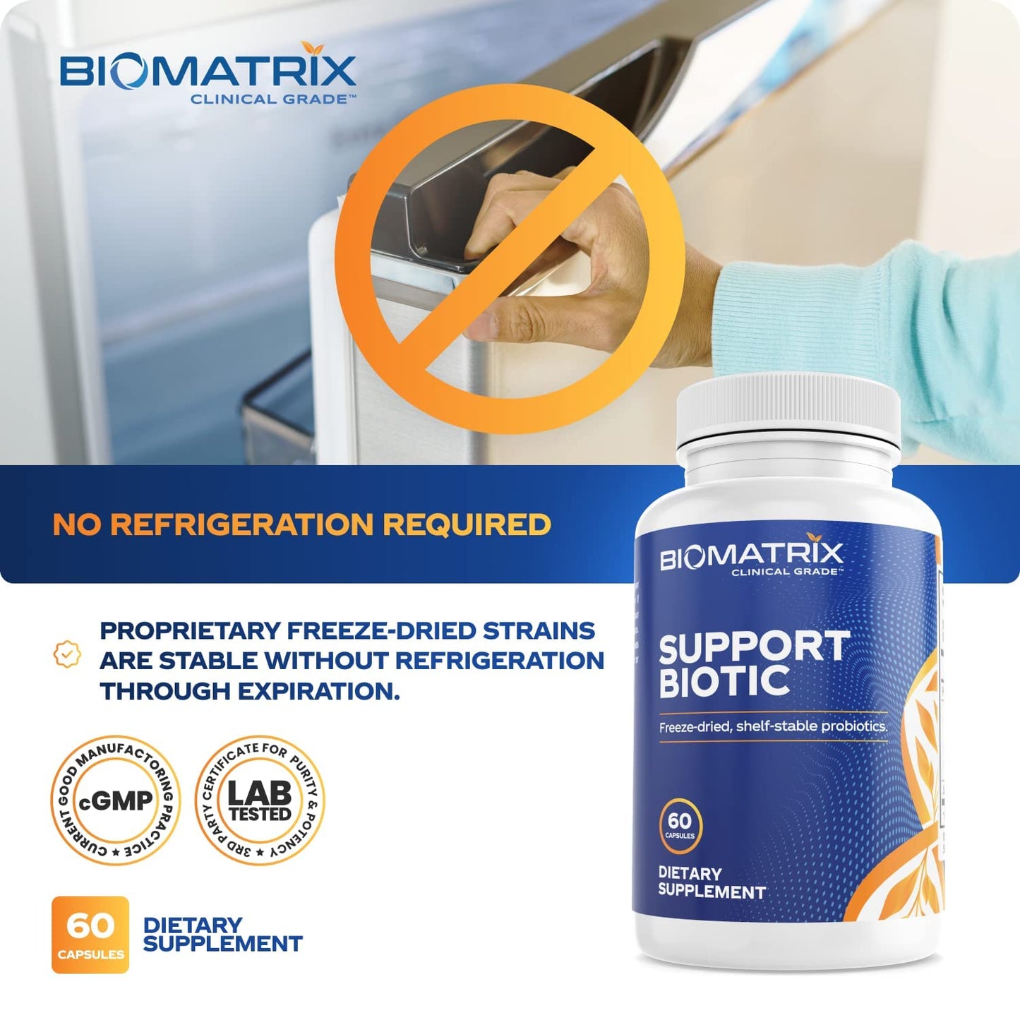 BioMatrix Saccharomyces boulardii Probiotic Supplement with L. paracasei, L. rhamnosus, Bifidobacterium, Acidophilus – Prebiotic Complement – Temp-Stable Capsule 60 Count