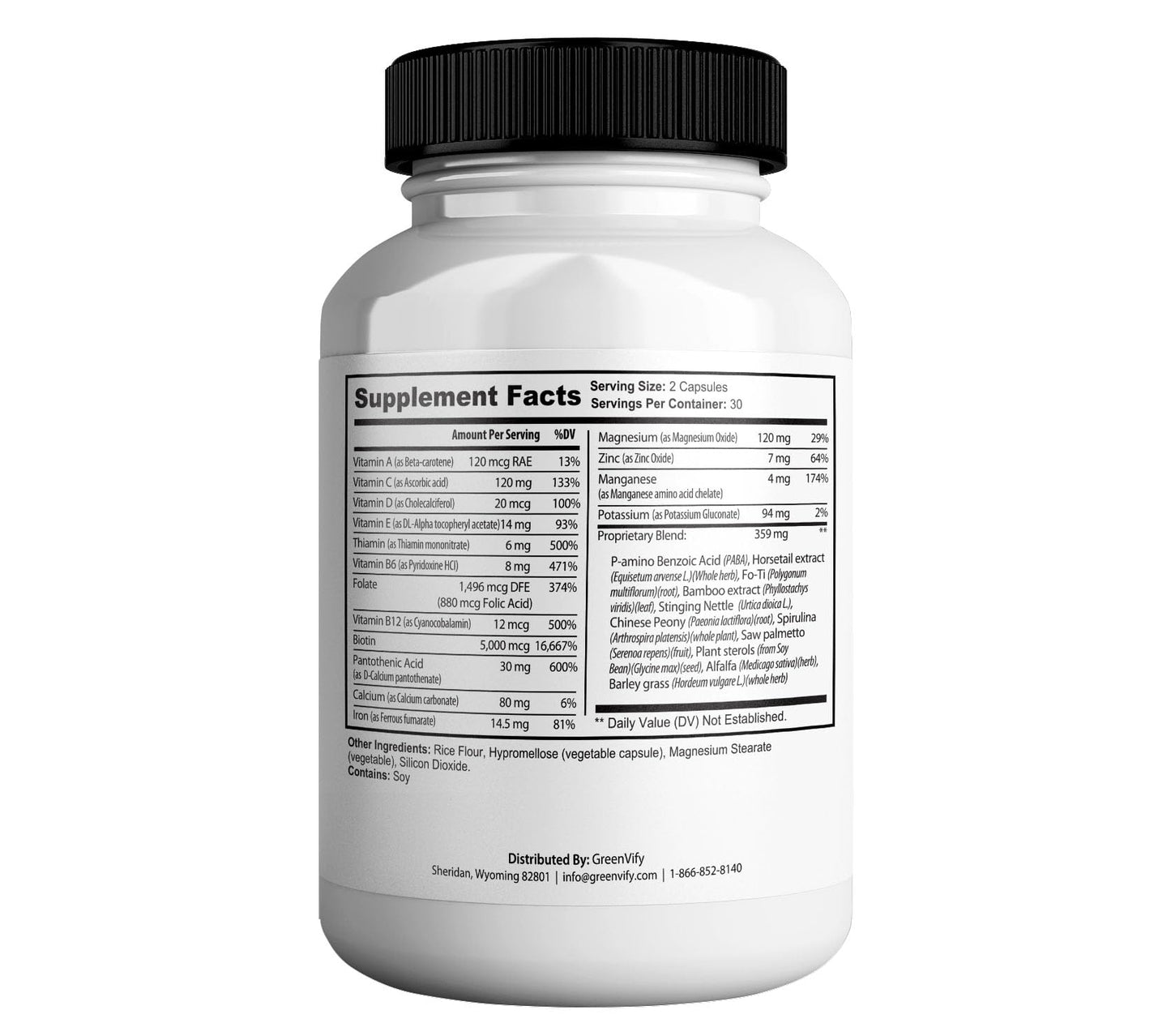 GREENVIFY Nano Defense Pro Max Hair Skin and Nails Supplement Biotin Calcium Magnesium Complex, 60 Capsules
